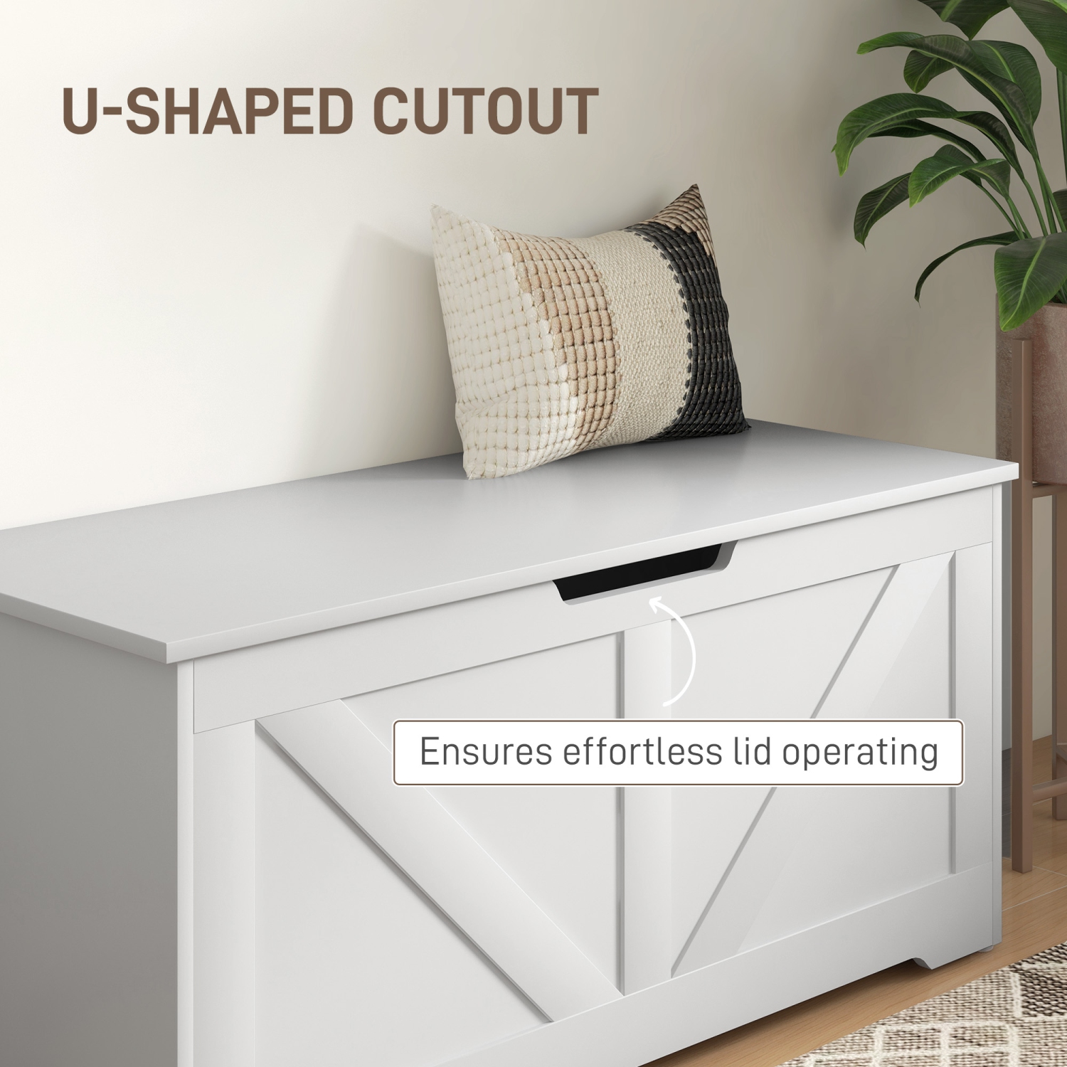 Hoocom – Coffre de rangement, banc de rangement avec 2 charnières de sécurité et découpe en U pour le salon, l'entrée, 39,4&nbsp;po x 15,7&nbsp;po et