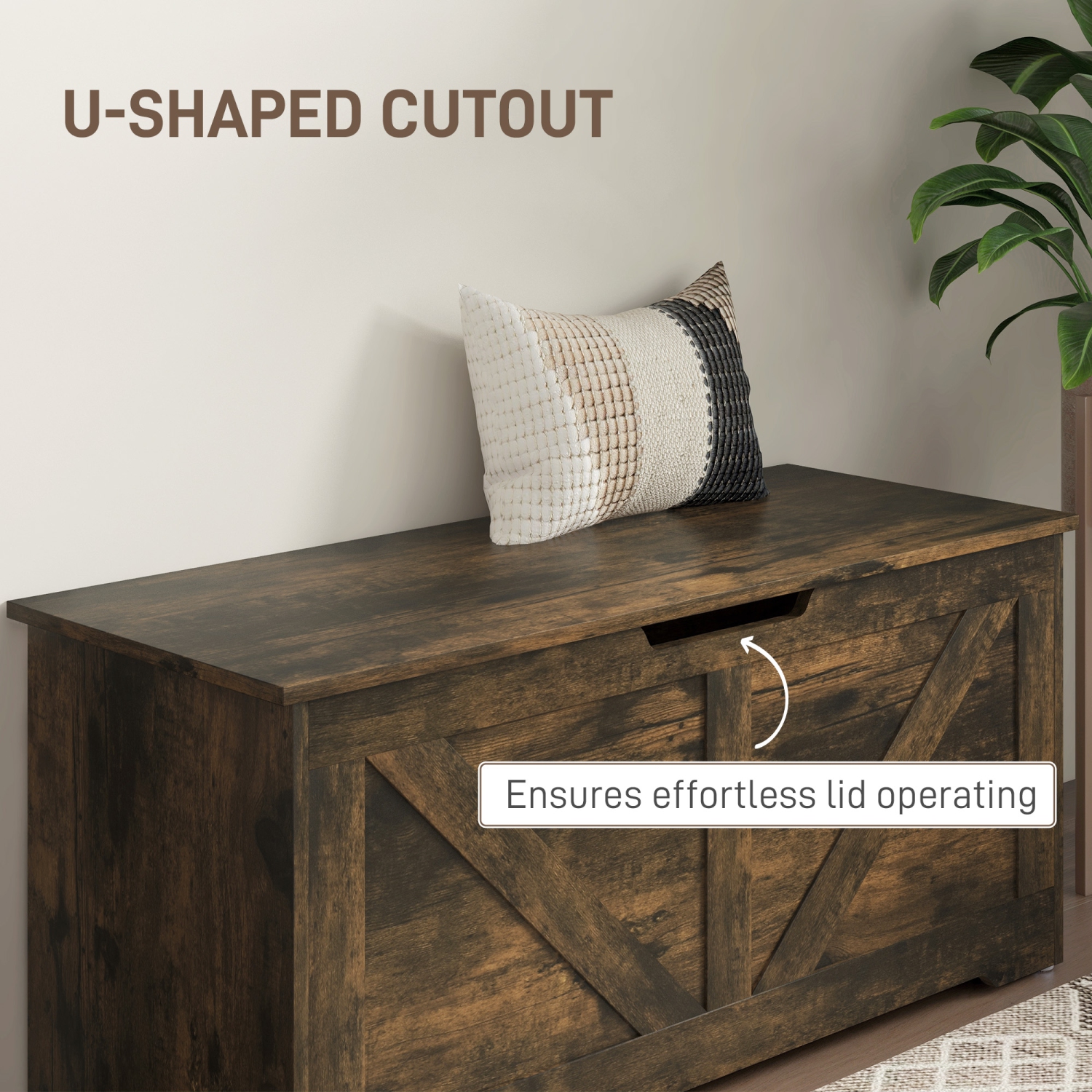 HOMCOM Storage Chest, Storage Bench with 2 Safety Hinges and U-shaped Cut-out Pull for Living Room, Entryway, 39.4" x 15.7" x 17.7", Supports 300