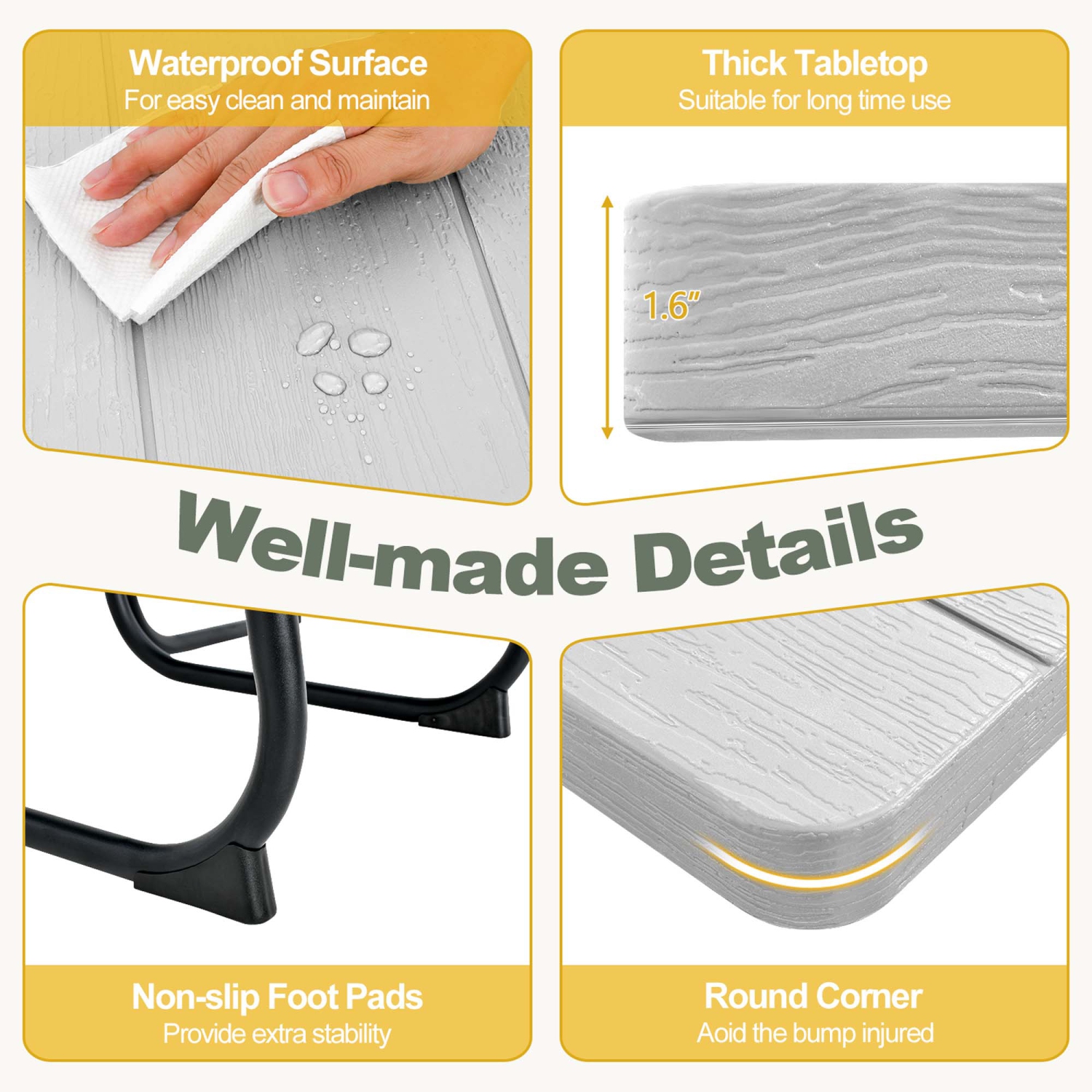 Costway Outdoor 8-person Square Picnic Table Bench Set with 4 Benches & Umbrella Hole