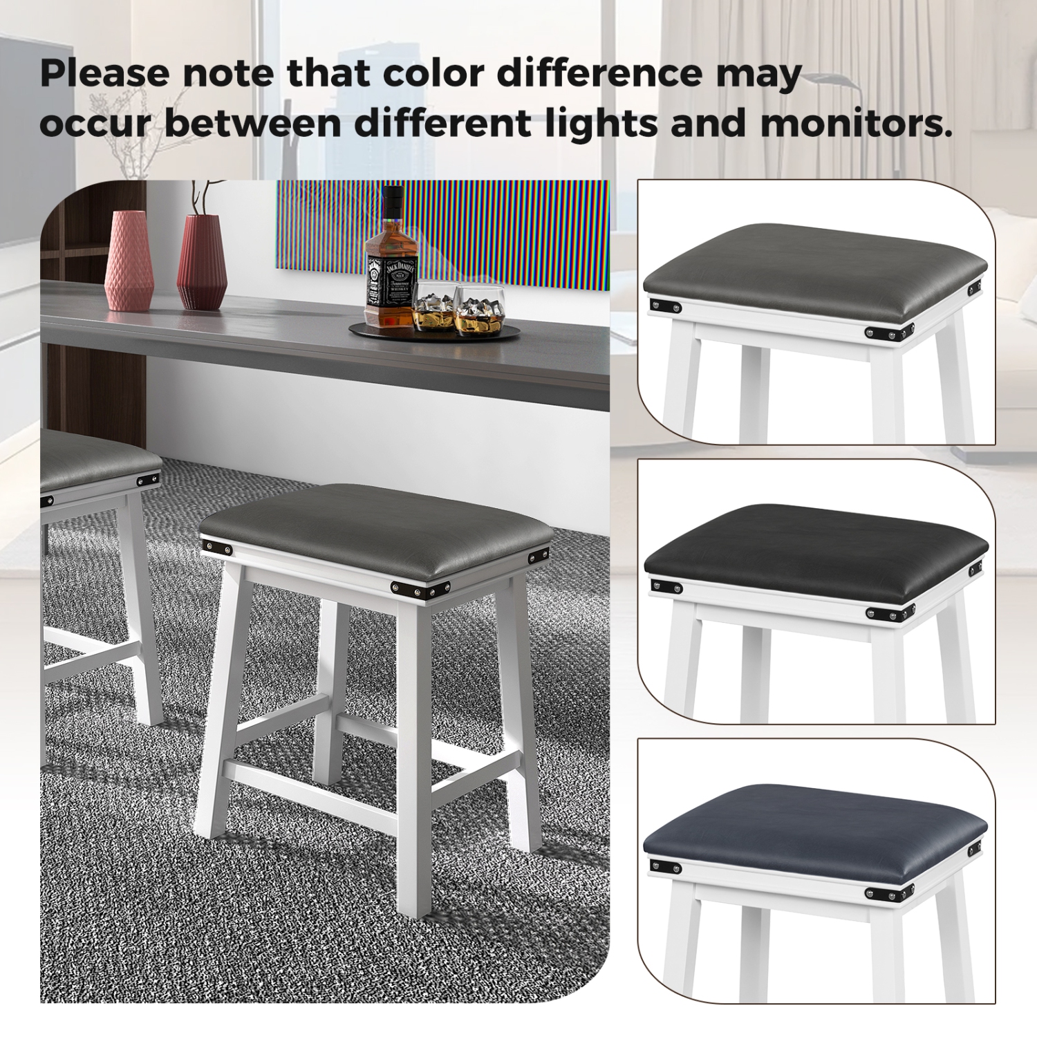 Costway 24" Dining Bar Stool Set of 2 Counter Height Padded Seat Wood Frame Kitchen