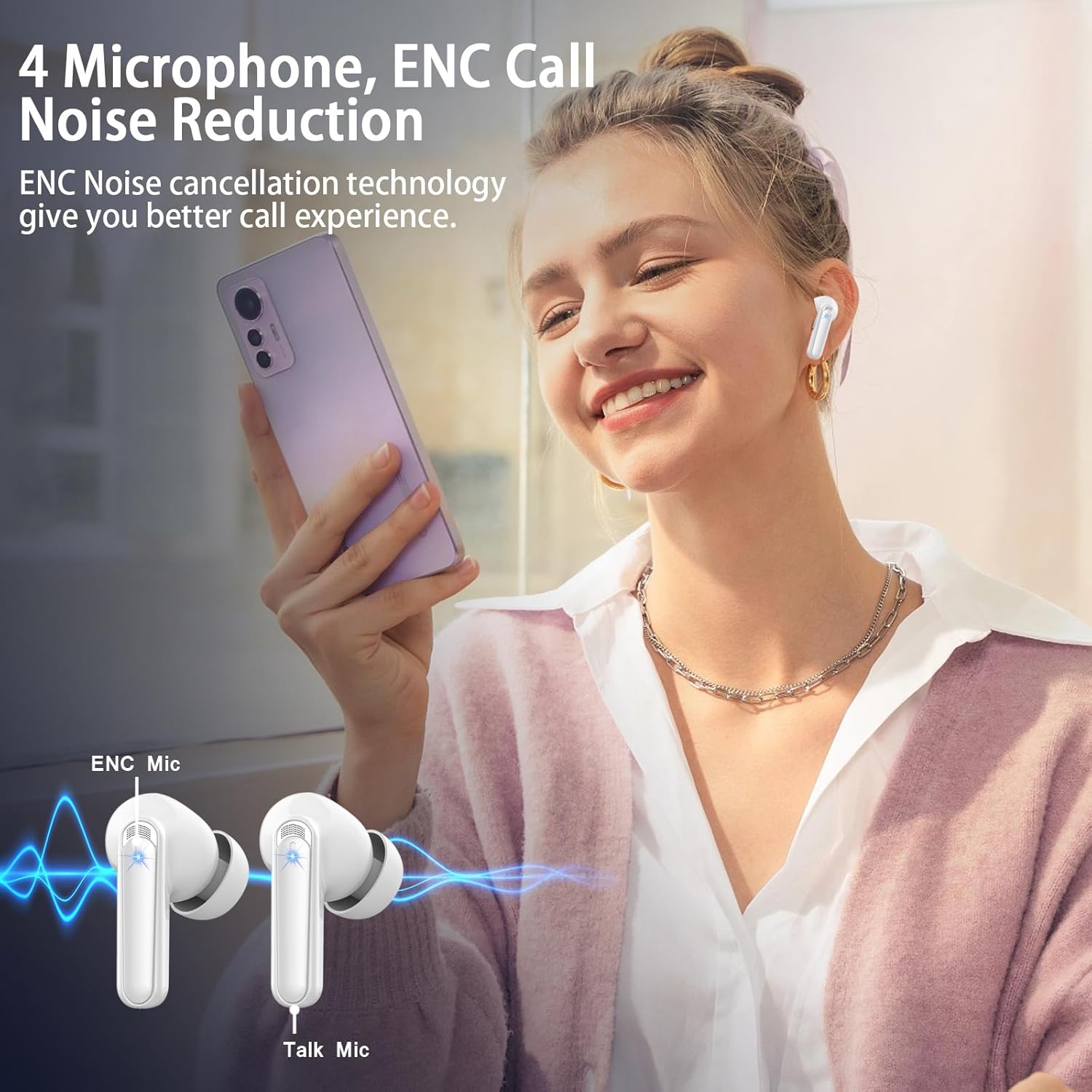 Wireless Earbuds, Bluetooth Ear Buds 5.3 Mini HiFi Stereo with 4 ENC Noise Cancelling Mics, IP7 Waterproof in Ear Earphones, for Sports Bluetooth