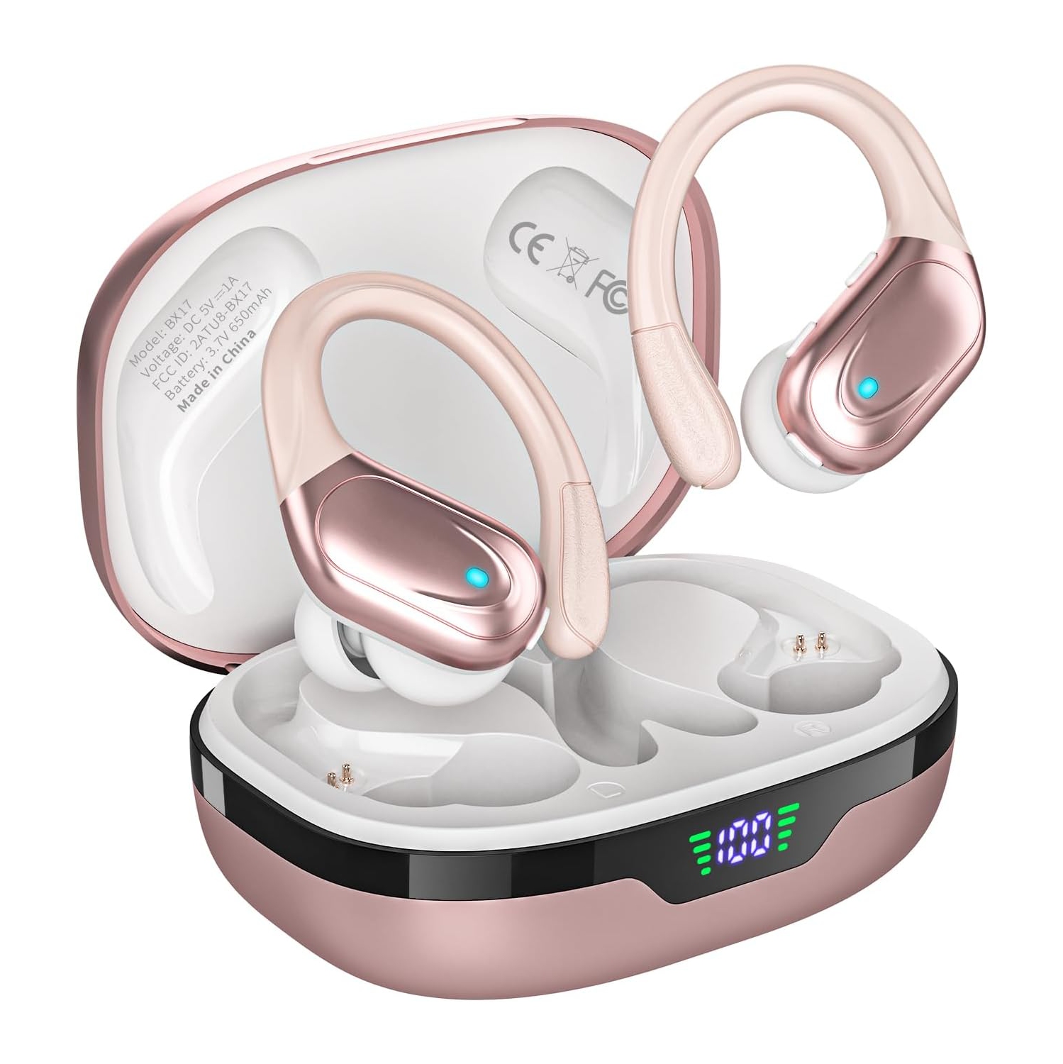 Wireless Earbuds Bluetooth Headphones 80hrs Playback Ear Buds Power Display with Earhooks for Sports/Workout