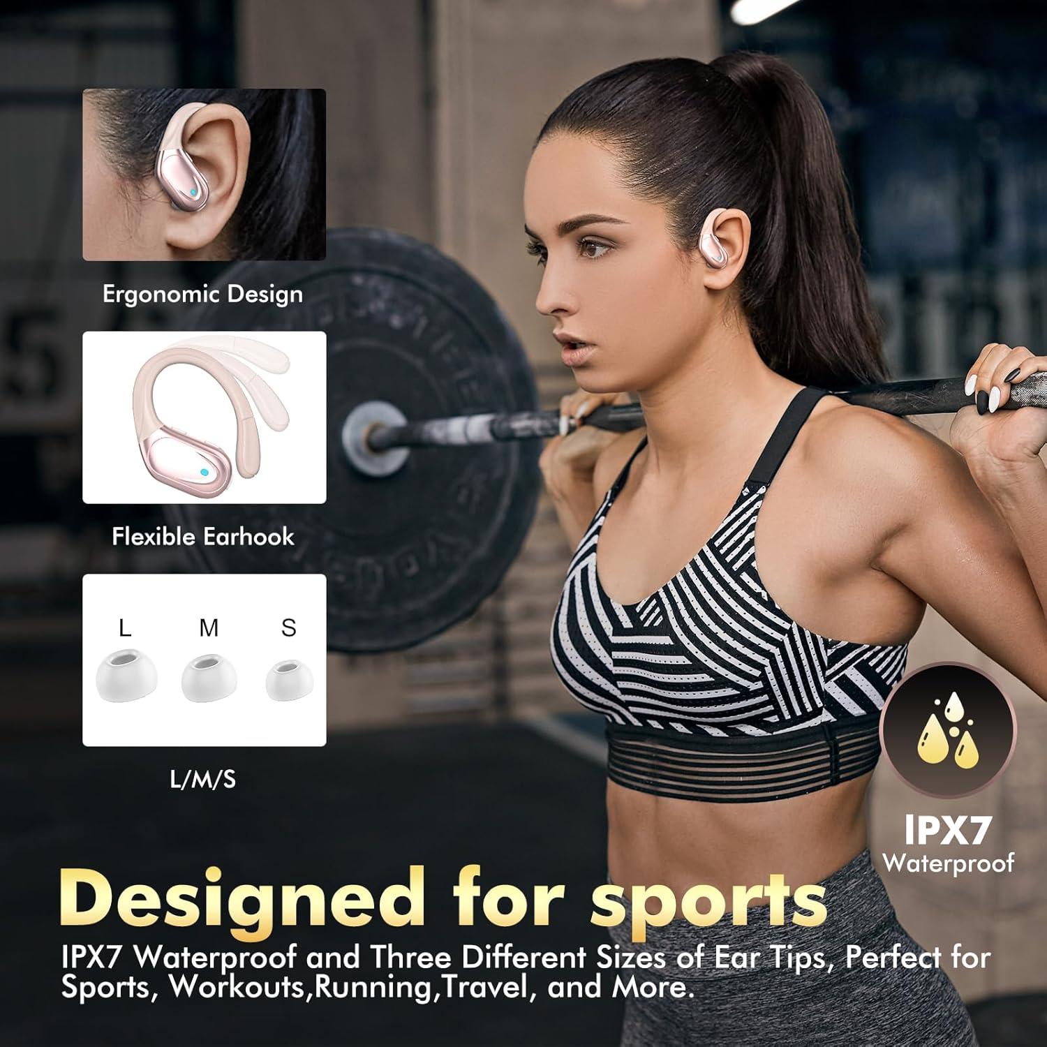 Wireless Earbuds Bluetooth Headphones 80hrs Playback Ear Buds Power Display with Earhooks for Sports/Workout
