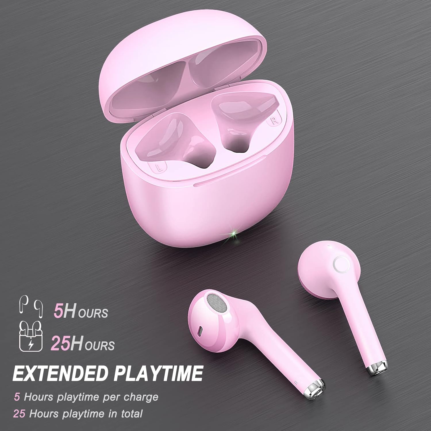 Wireless Earbuds, IPX5 Waterproof Wireless Headphones Touch Control, Bluetooth Headphones 25 Hrs with USB-C Charging for Running, Pink