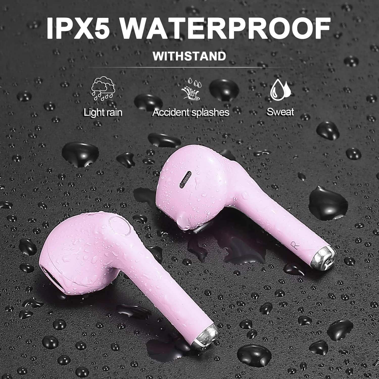 Wireless Earbuds, IPX5 Waterproof Wireless Headphones Touch Control, Bluetooth Headphones 25 Hrs with USB-C Charging for Running, Pink