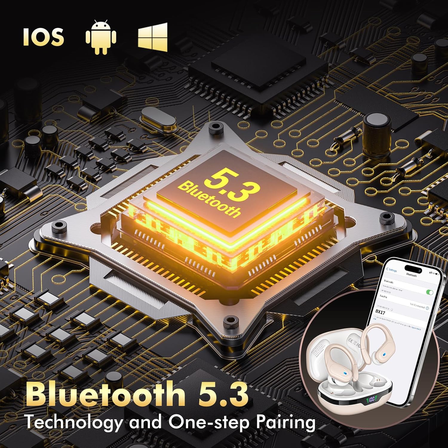 Écouteurs boutons sans fil Bluetooth Écouteurs boutons 80 heures Lecture écouteurs boutons Power Display avec microphone à suppression du bruit avec