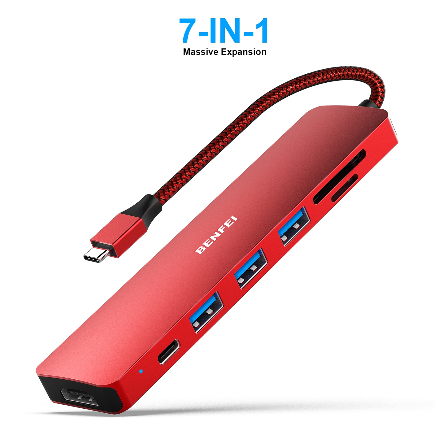 BENFEI USB C HUB 7in1 with USB-C to HDMI, USB-C to SD/TF Card Reader/3*USB 3.0/60W Power Delivery, Compatible with iPhone 15 Pro/Max, MacBook, iPad