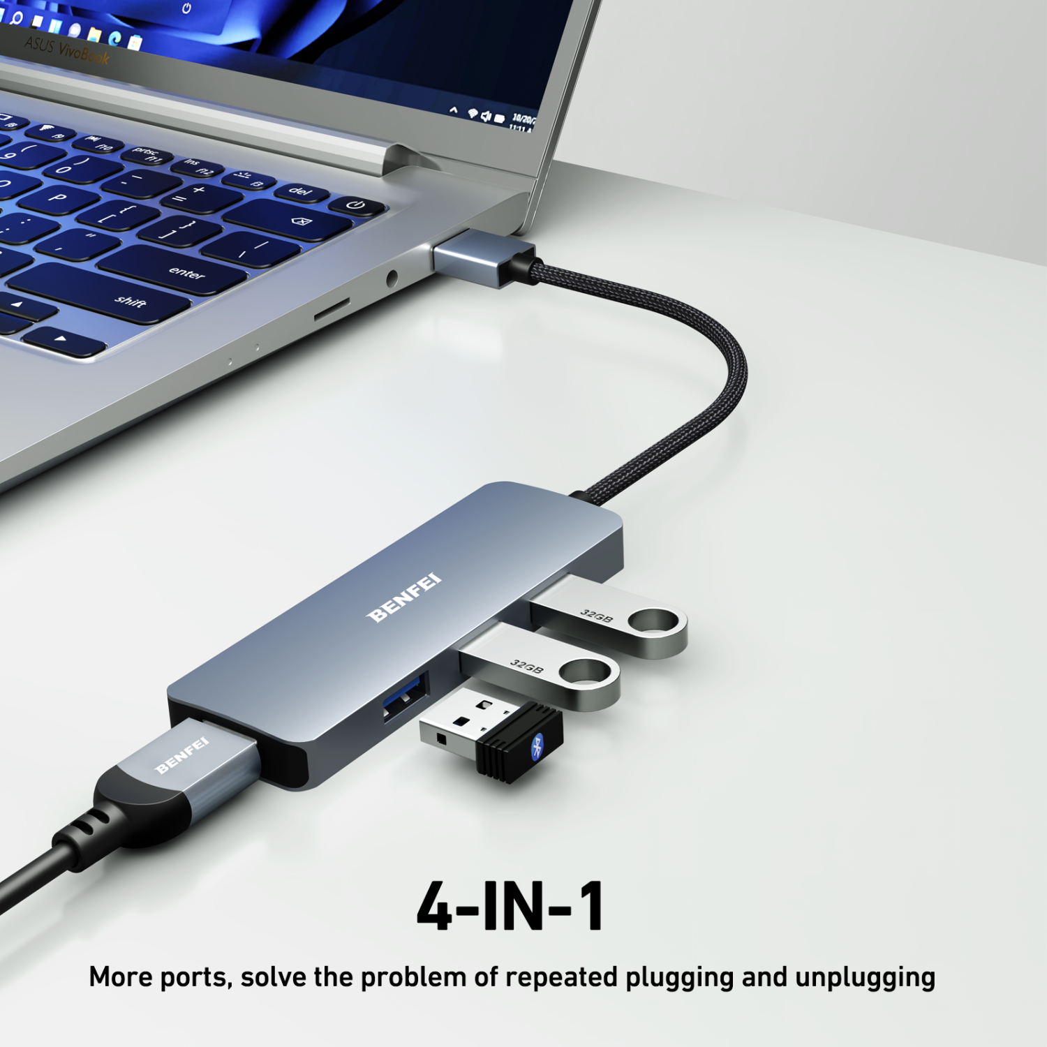 BENFEI USB 3.0 Hub, 4 Ports USB A Splitter Ultra-Slim USB Expander for Mouse, Keyboard, Flash Drive, U Disk, Printer Compatible with Laptop, Desktop