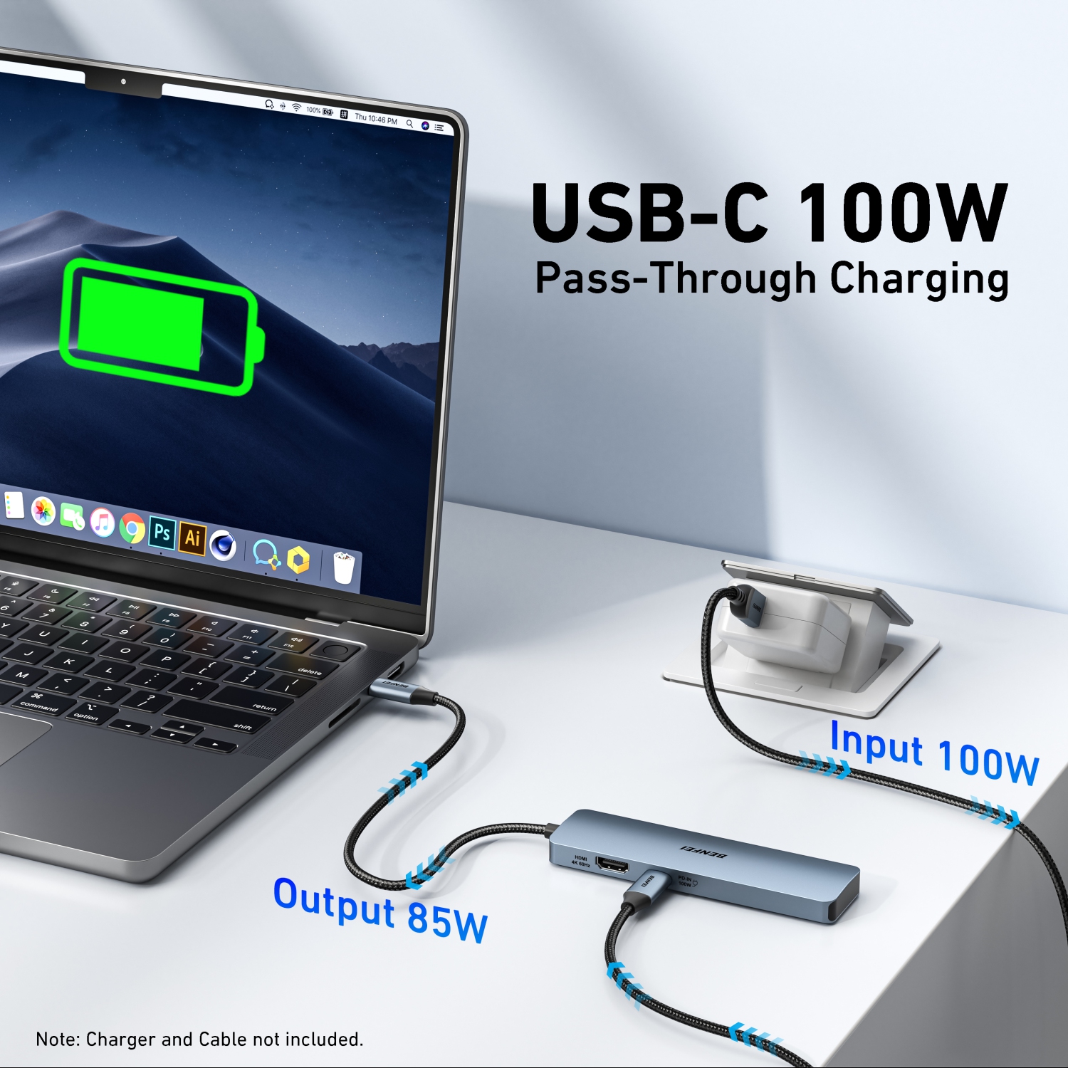 Concentrateur USB-C BENFEI 6-en-1 avec HDMI, 100&nbsp;W Power Delivery, 10&nbsp;Gb/s 2 * USB-A et 2 * USB-C Compatible avec iPhone 15 Pro/Max,