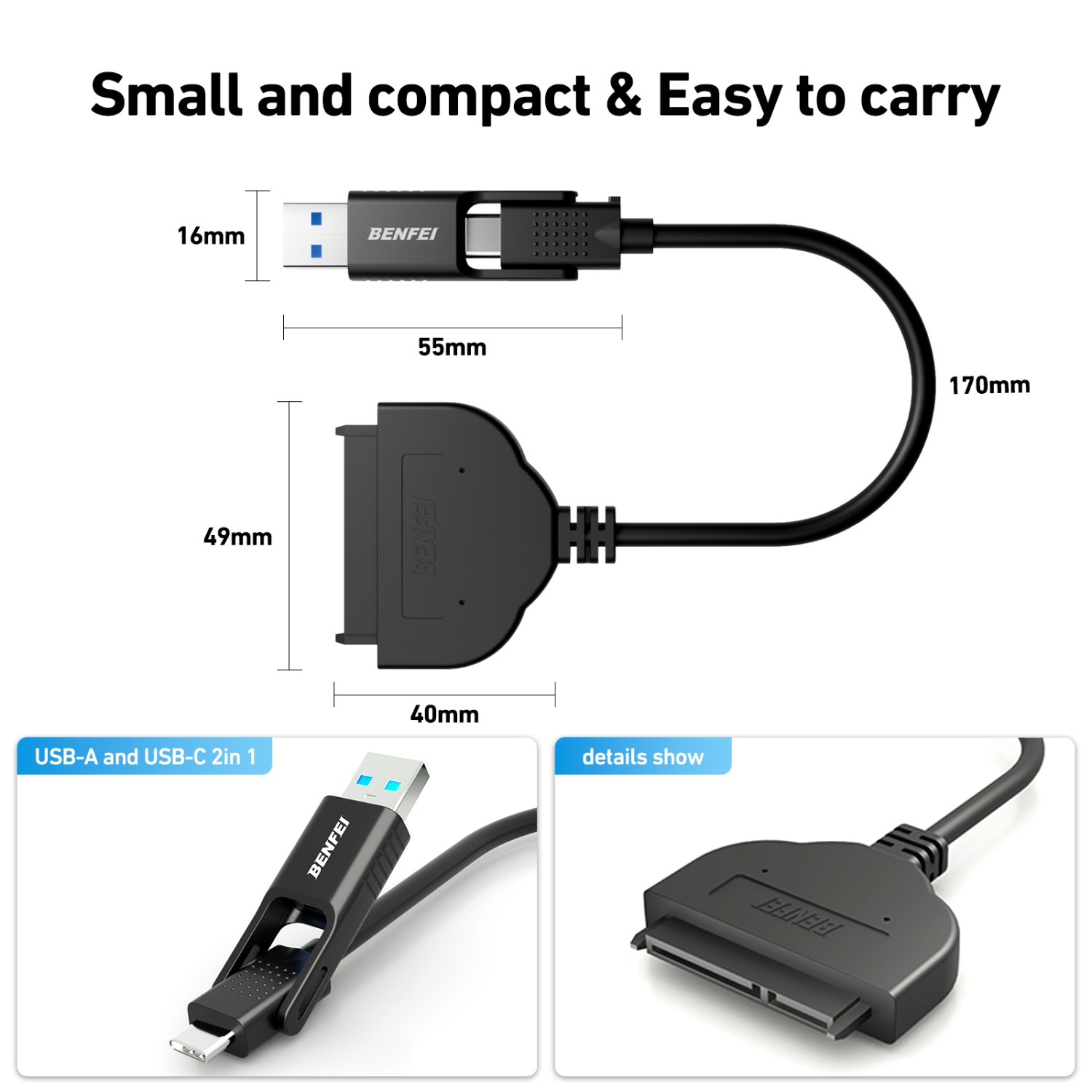 BENFEI SATA to USB Cable, USB-C/USB 3.0 to SATA III for 2.5 inch HDD/SSD