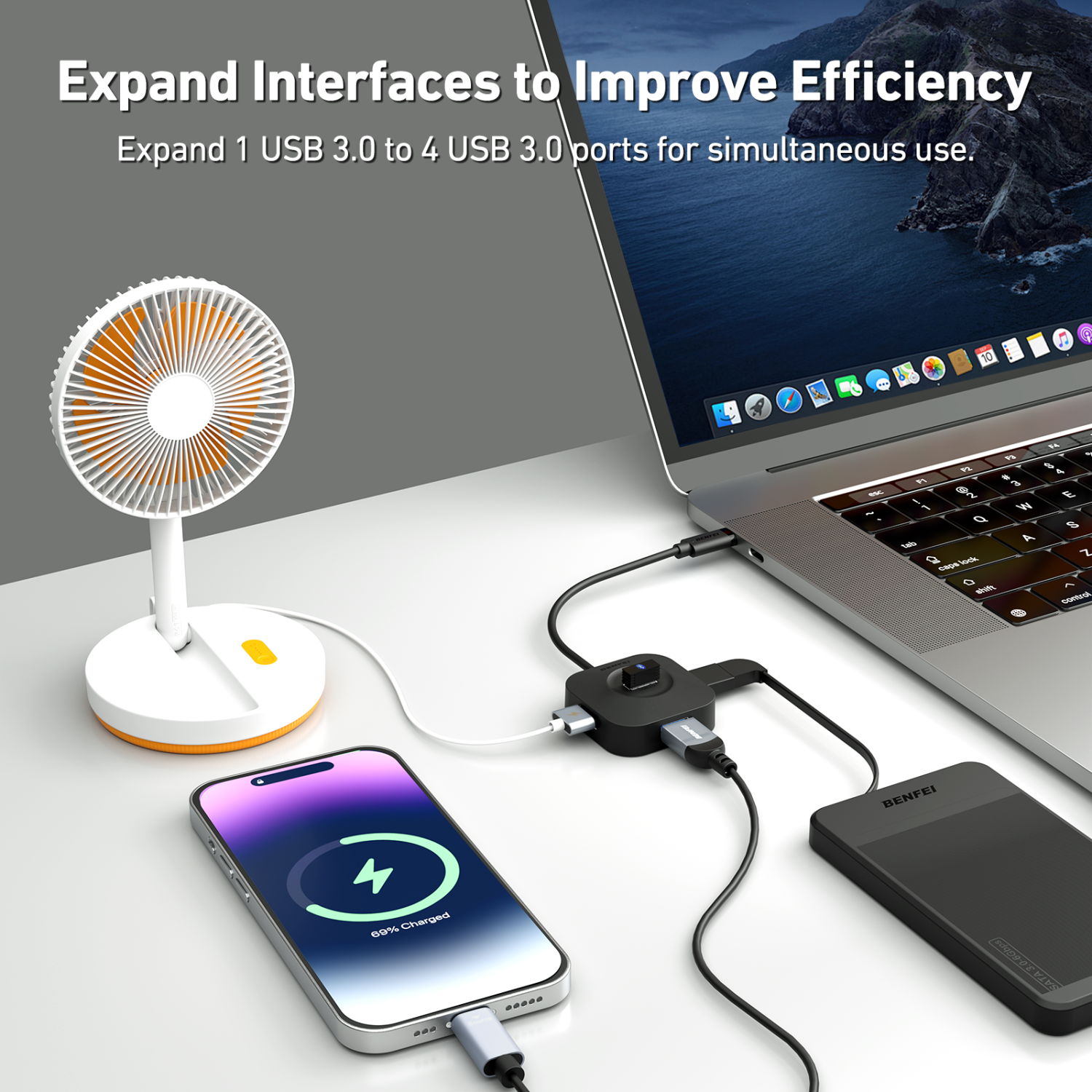 BENFEI USB C Hub, 4 Ports USB 3.0 Hub with 5Gbps Data Transfer, USB C Splitter for Type C MacBook, Mac Pro, iMac, Surface, XPS, Flash Drive, Mobile