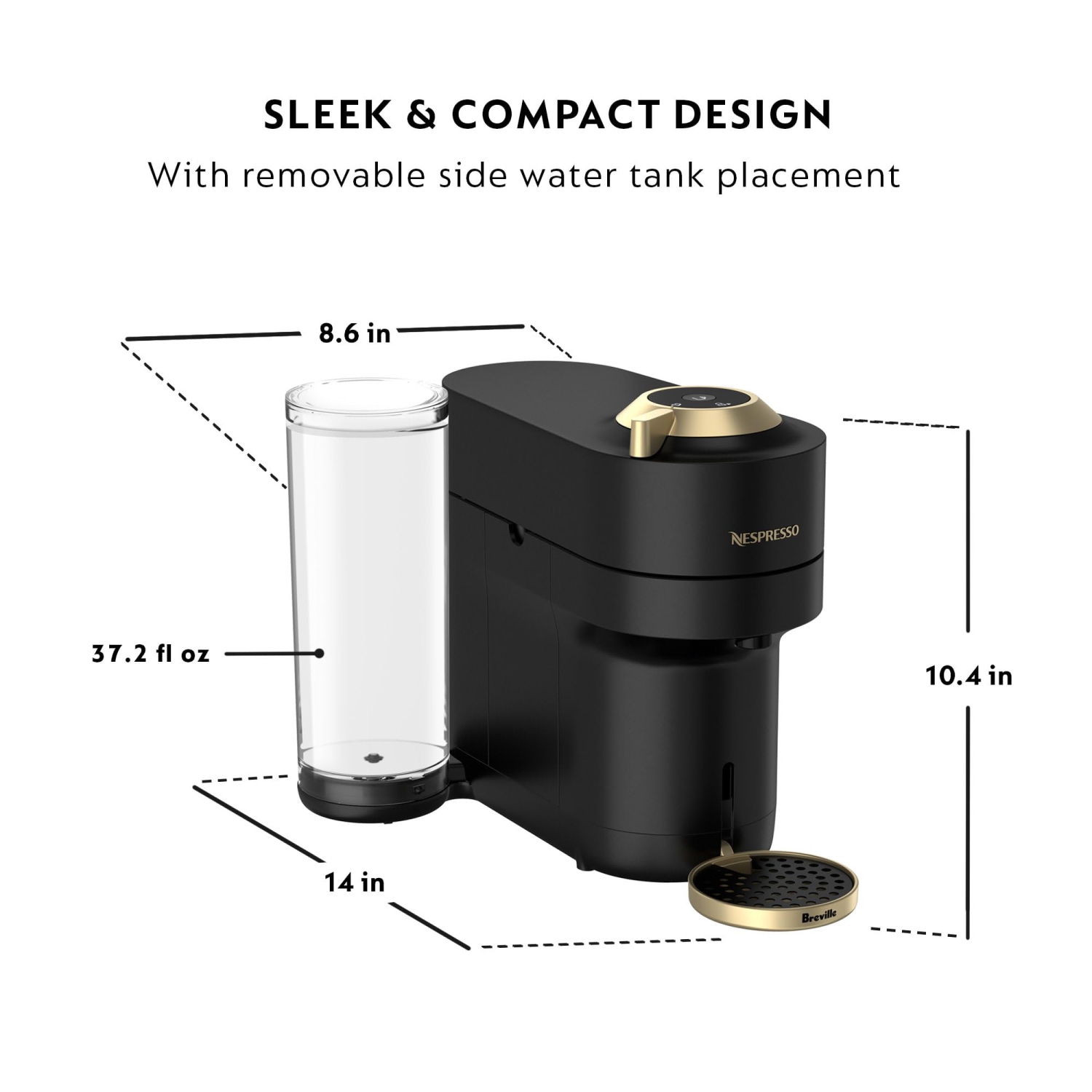 Machine à café et à espresso Nespresso Vertuo Pop+ Deluxe par Breville, noir mat et doré