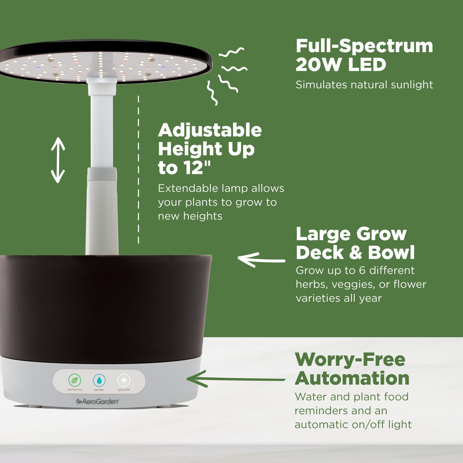 AeroGarden Harvest 360 Indoor Garden Hydroponic System with LED Grow Light and Herb Kit, Holds Up to 6 Pods, Black