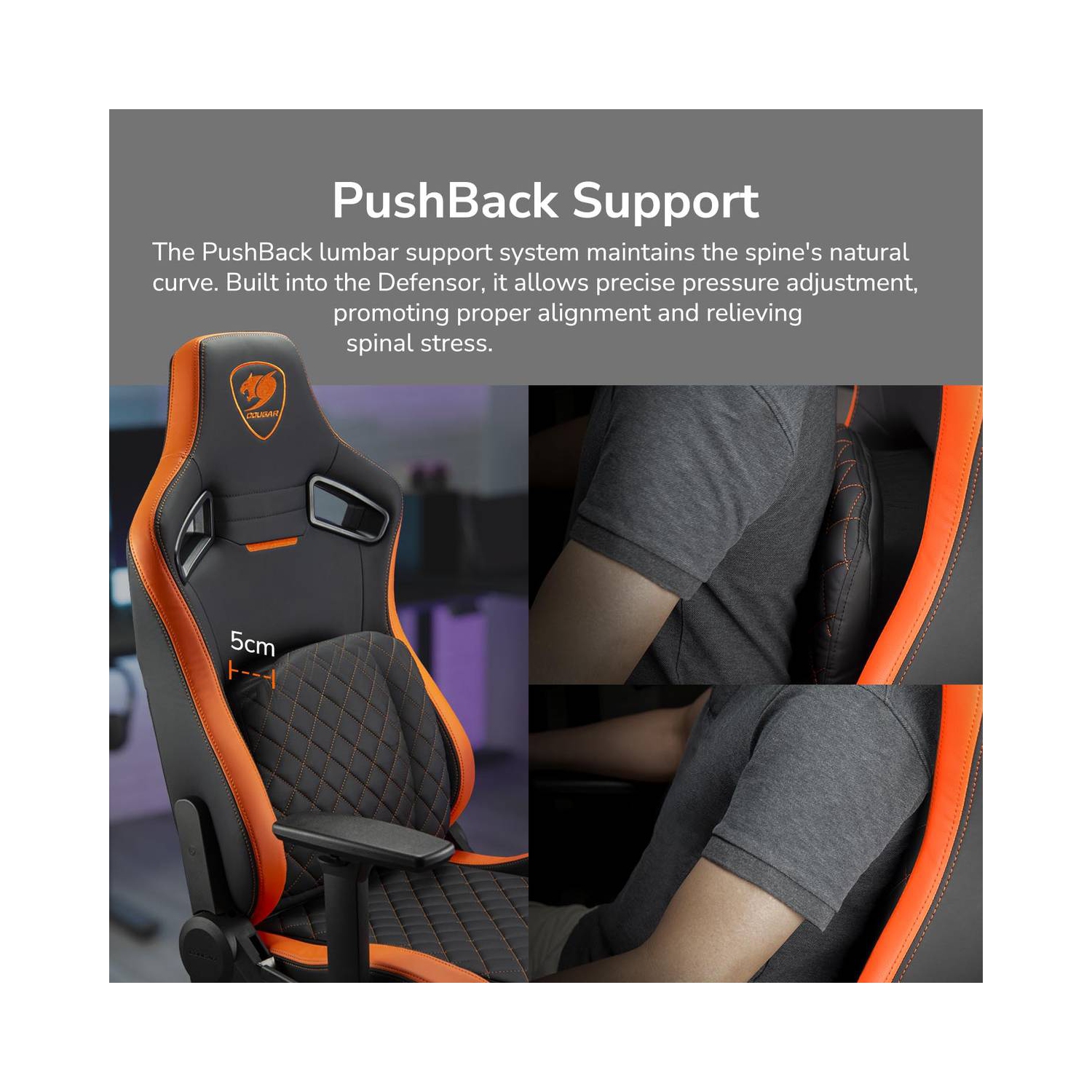 Cougar Defensor Gaming Chair, Ergonomic High‑Back PU Leather, 155° Recline, 4D Armrests & Lumbar Support, Gold