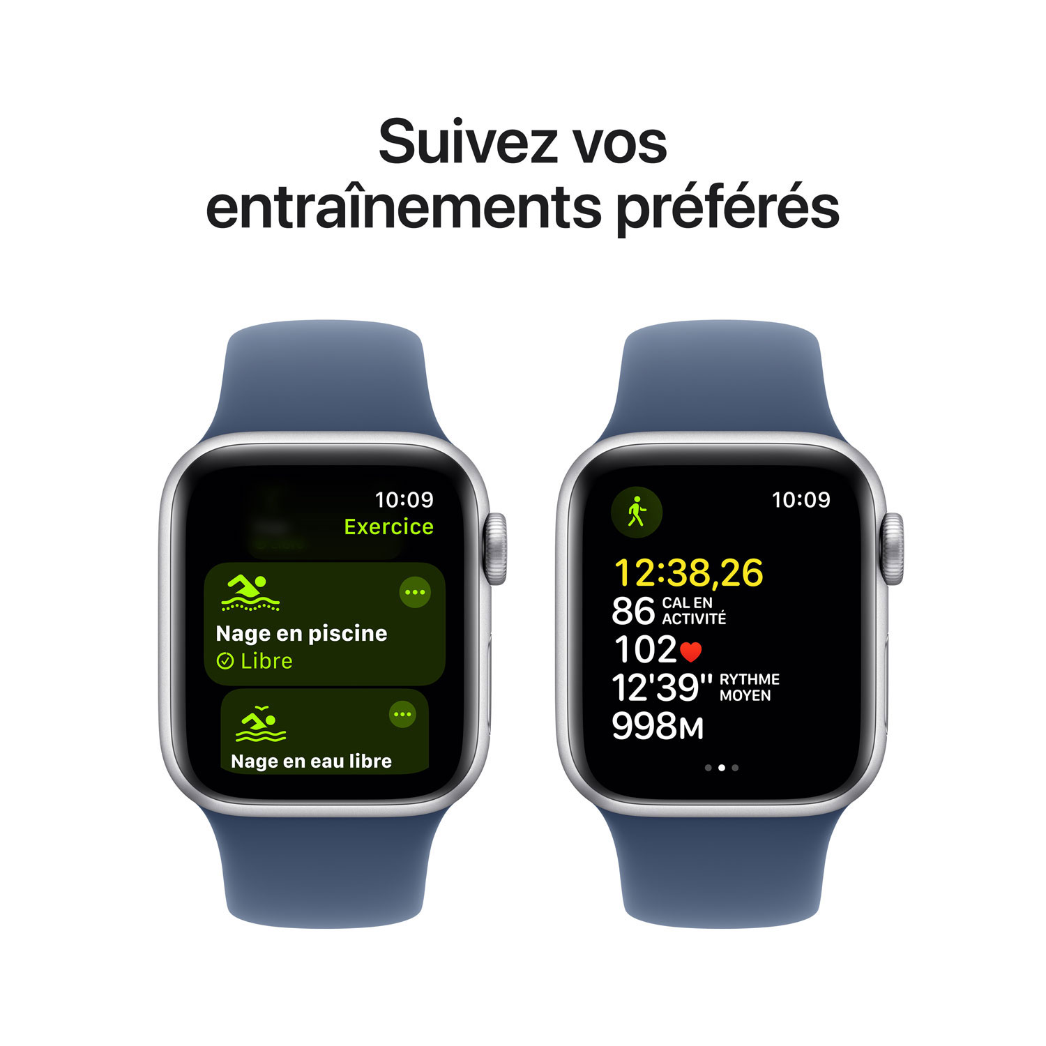 Apple Watch SE avec boîtier de 40 mm en aluminium argenté et bracelet sport denim par Koodo - Moyen/Grand - Paiement Balance mensuel
