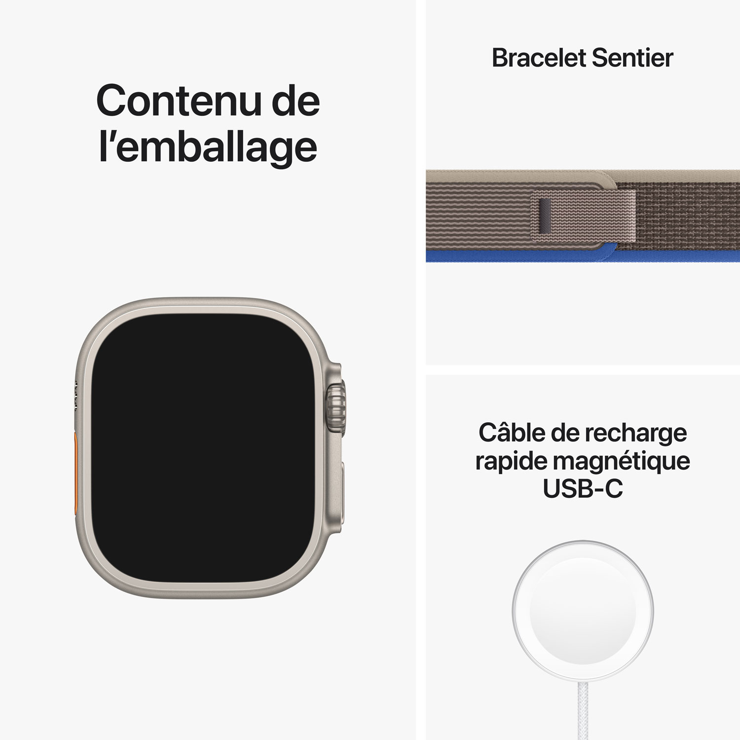 Apple Watch Ultra avec boîtier de 49 mm en titane et bracelet à rabat Sentier bleu/gris par Koodo - Moyen/Grand - Paiement Balance mensuel