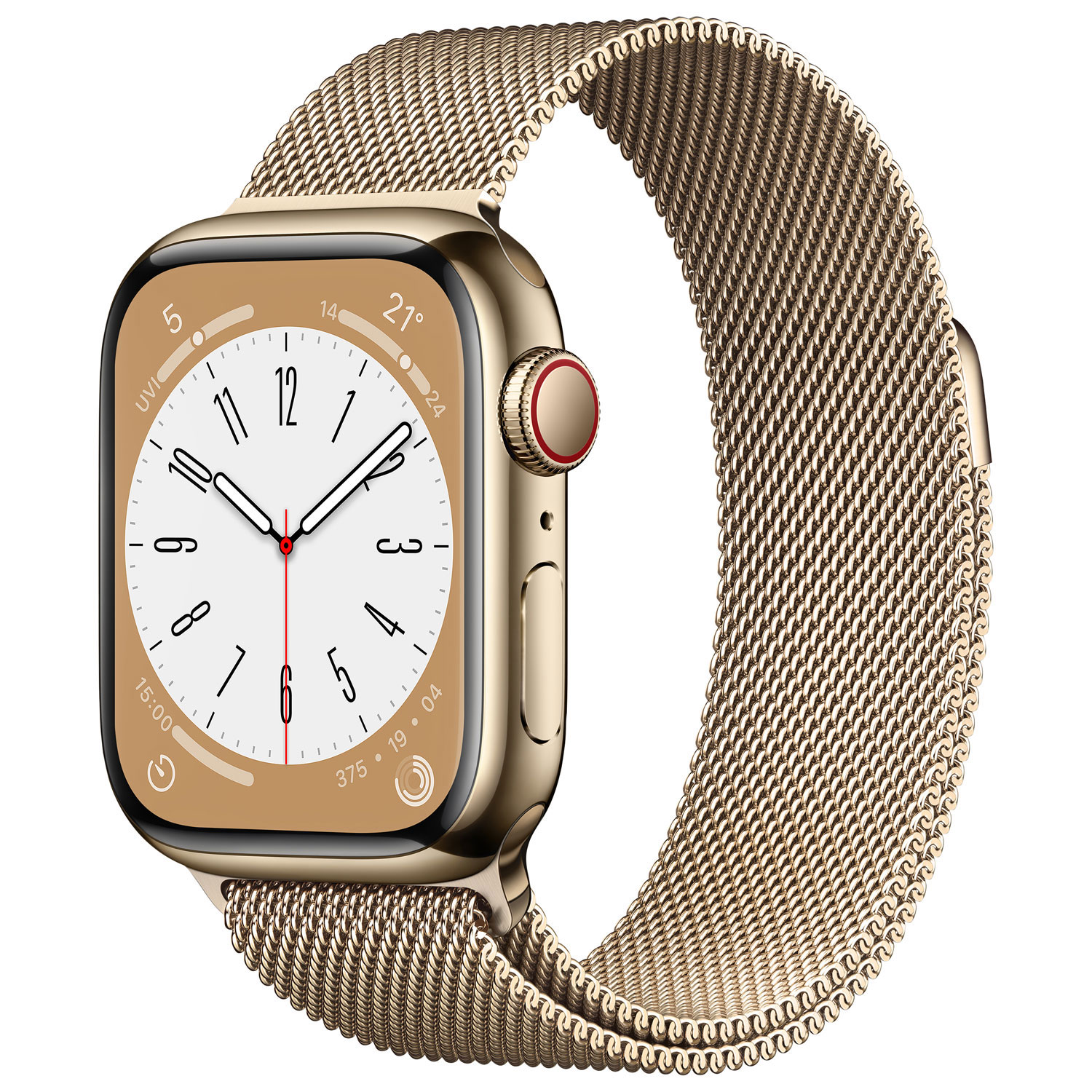 Apple Watch Series 8 avec boîtier de 41 mm en acier inoxydable doré et bracelet milanais doré par Koodo - Petit/Moyen - Paiement Balance mensuel