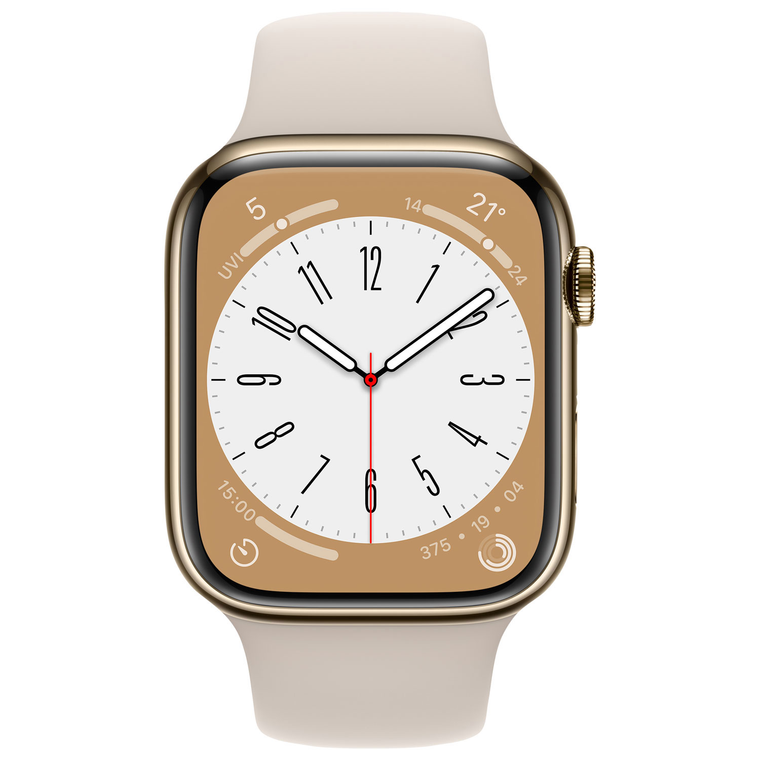 Koodo Apple Watch Series 8 45mm Gold Stainless Steel Case with Starlight Sport Band - Medium/Large - Monthly Tab Payment