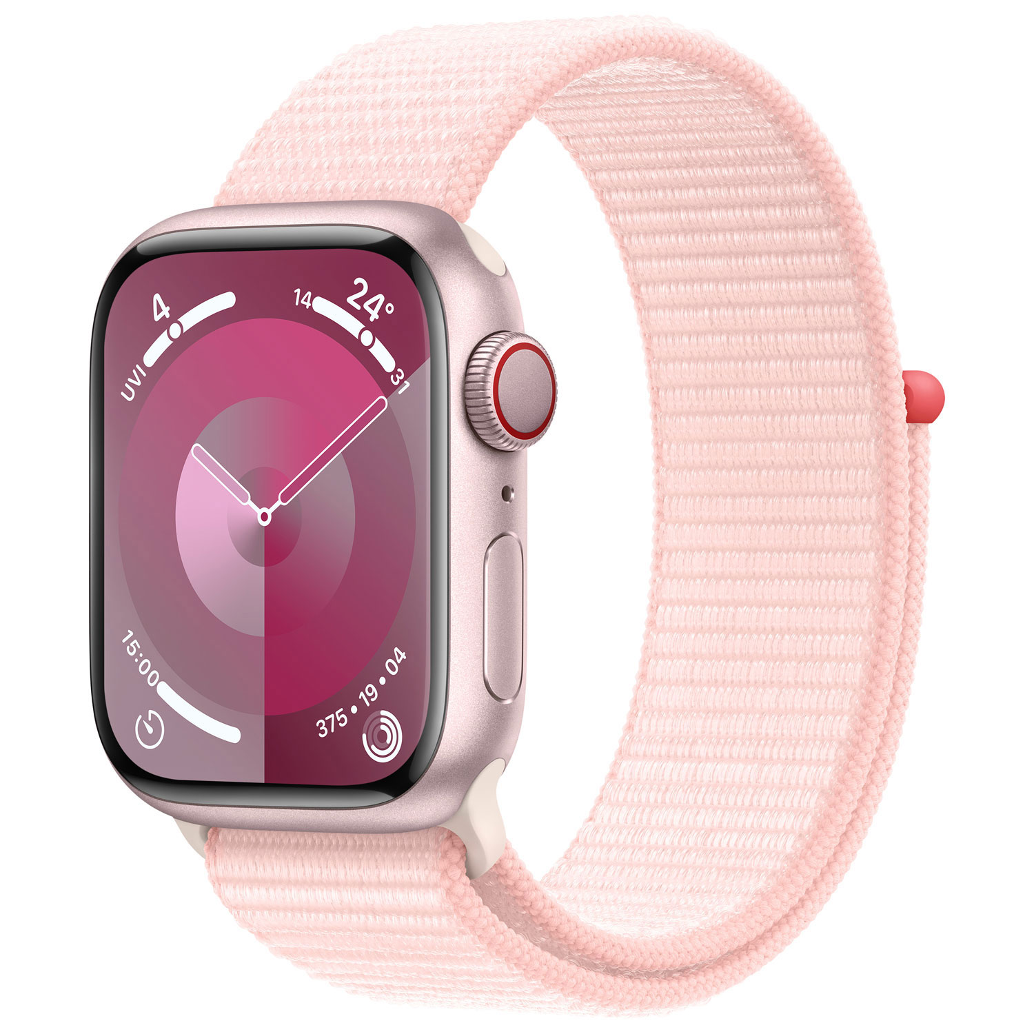 Apple Watch Series 9 avec boîtier de 41 mm en aluminium rose et bracelet à rabat sport rose dragée par Koodo - Petit - Paiement Balance mensuel