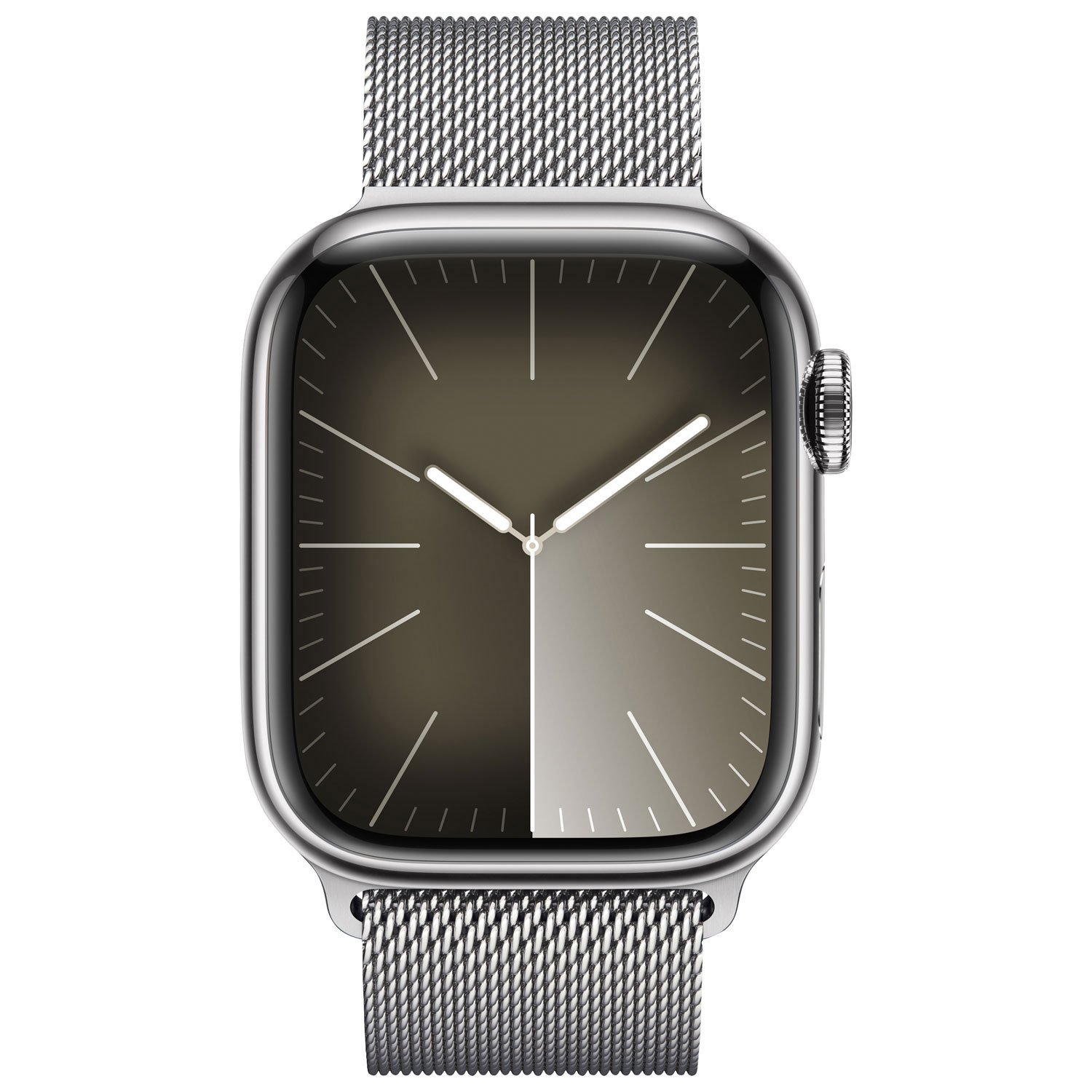 Apple Watch Series 9 de 41 mm avec boîtier en acier inoxydable argenté et bracelet milanais en acier inoxydable argenté par Koodo - Petit - Paiement