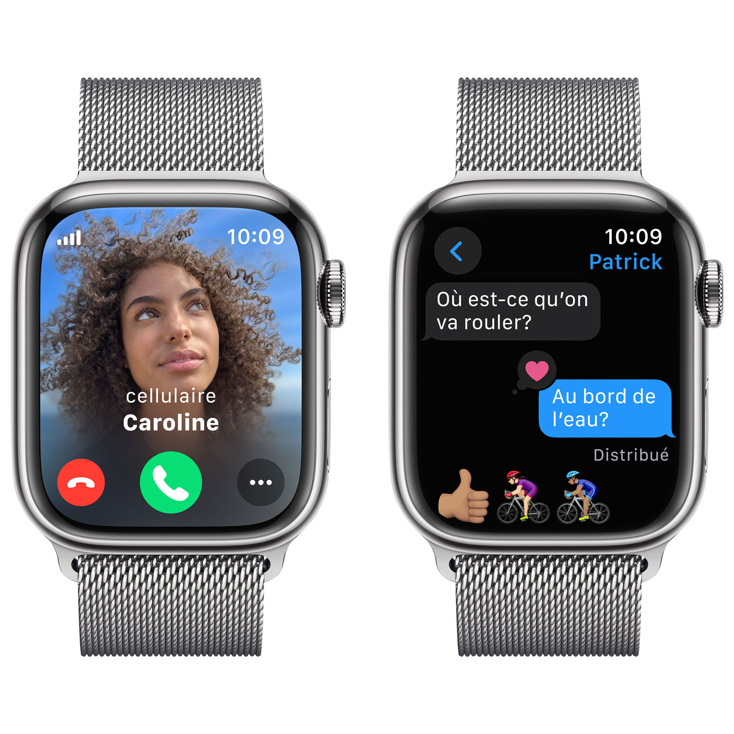 Apple Watch Series 9 de 41 mm avec boîtier en acier inoxydable argenté et bracelet milanais en acier inoxydable argenté par Koodo - Petit - Paiement