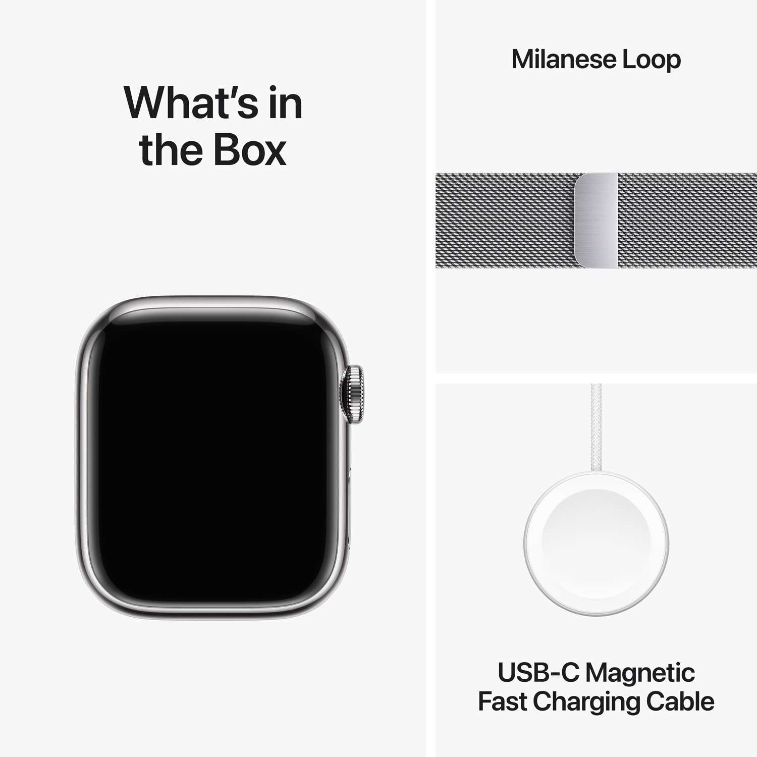 Apple Watch Series 9 de 41 mm avec boîtier en acier inoxydable argenté et bracelet milanais en acier inoxydable argenté par Koodo - Petit - Paiement