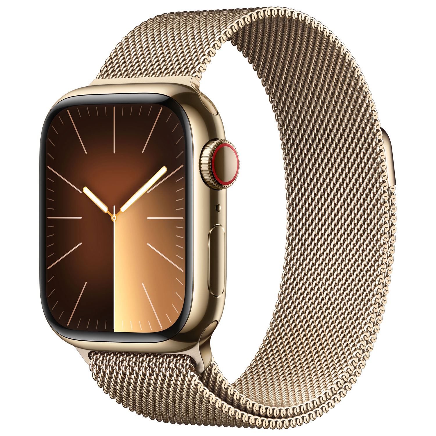 Apple Watch Series 9 avec boîtier de 41 mm en acier inoxydable doré et bracelet à rabat milanais acier inoxydable doré par Koodo - Petit - Paiement