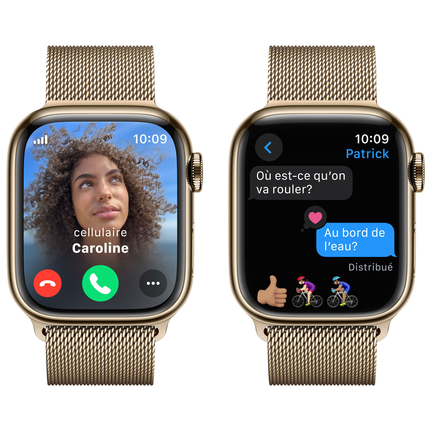 Apple Watch Series 9 avec boîtier de 41 mm en acier inoxydable doré et bracelet à rabat milanais acier inoxydable doré par Koodo - Petit - Paiement