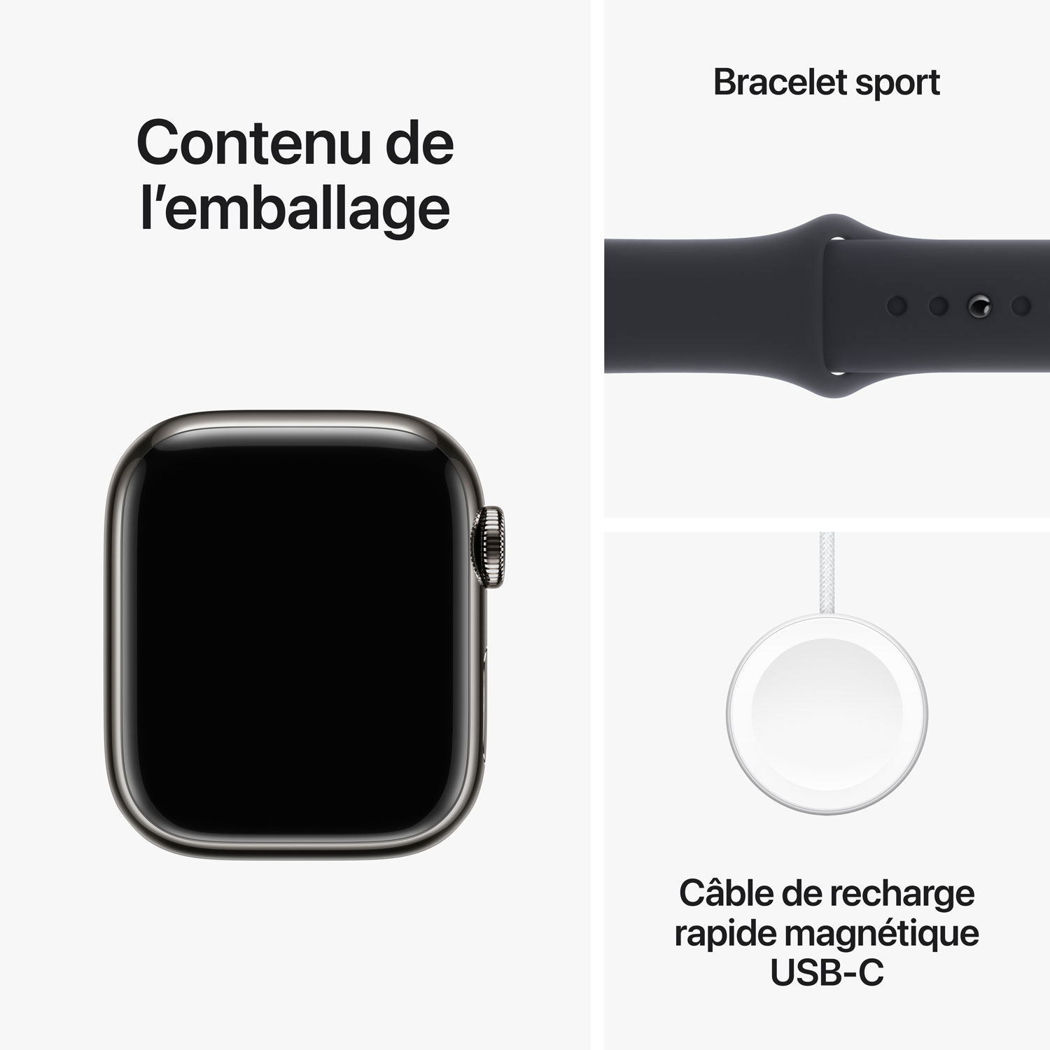 Apple Watch Series 9 avec boîtier de 41 mm en acier inoxydable graphite et bracelet sport minuit par Koodo - Petit/Moyen 130-180 mm - Paiement