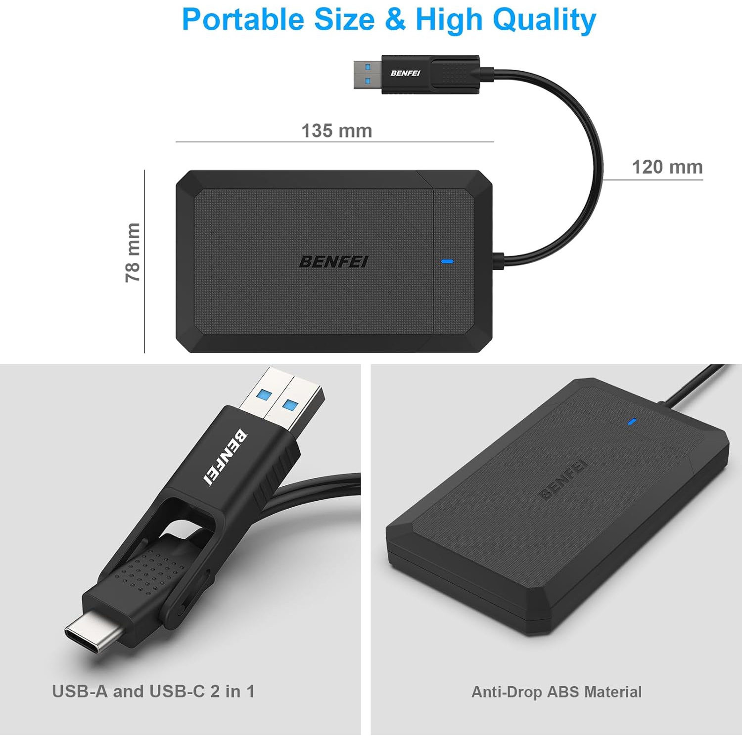 BENFEI – Boîtier SATA vers USB de 2,5&nbsp;po, sans outil, pour SSD/HDD, prise en charge UASP, SATA III