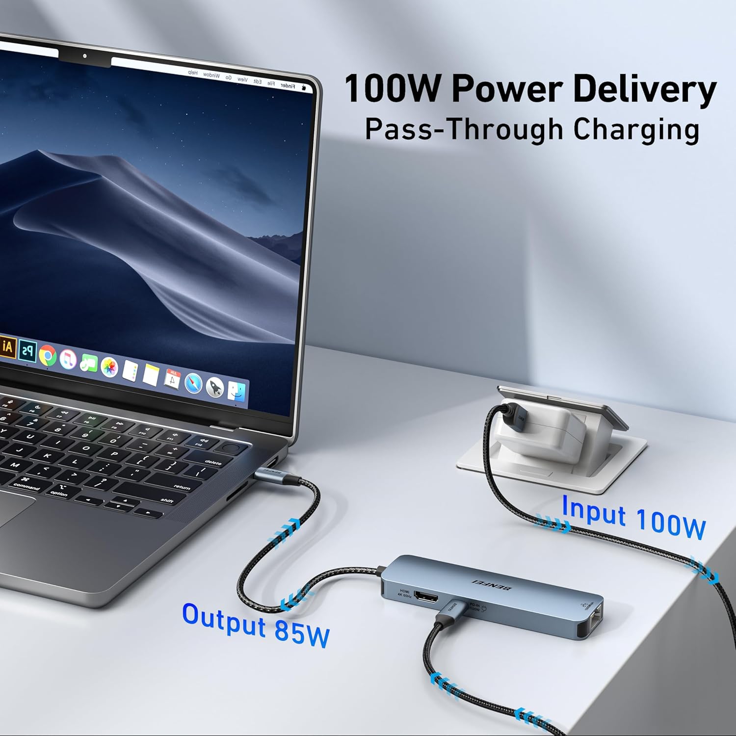 Concentrateur USB-C 6-en-1 BENFEI avec HDMI, Ethernet Gigabit, 100 W Power Delivery, 3 * USB 3,0 Compatible avec iPhone 15 Pro/Max, MacBook,