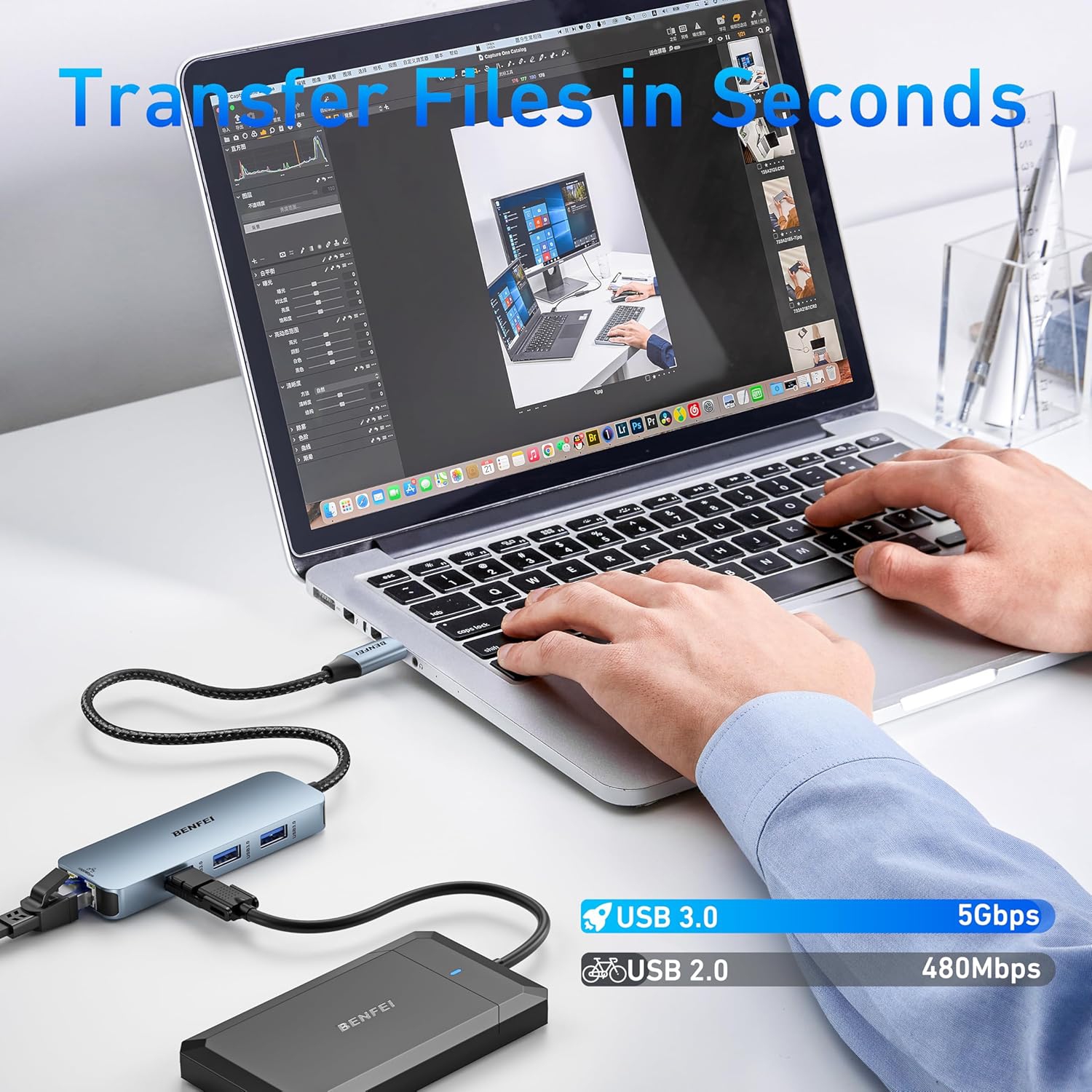 Concentrateur USB-C 6-en-1 BENFEI avec HDMI, Ethernet Gigabit, 100 W Power Delivery, 3 * USB 3,0 Compatible avec iPhone 15 Pro/Max, MacBook,
