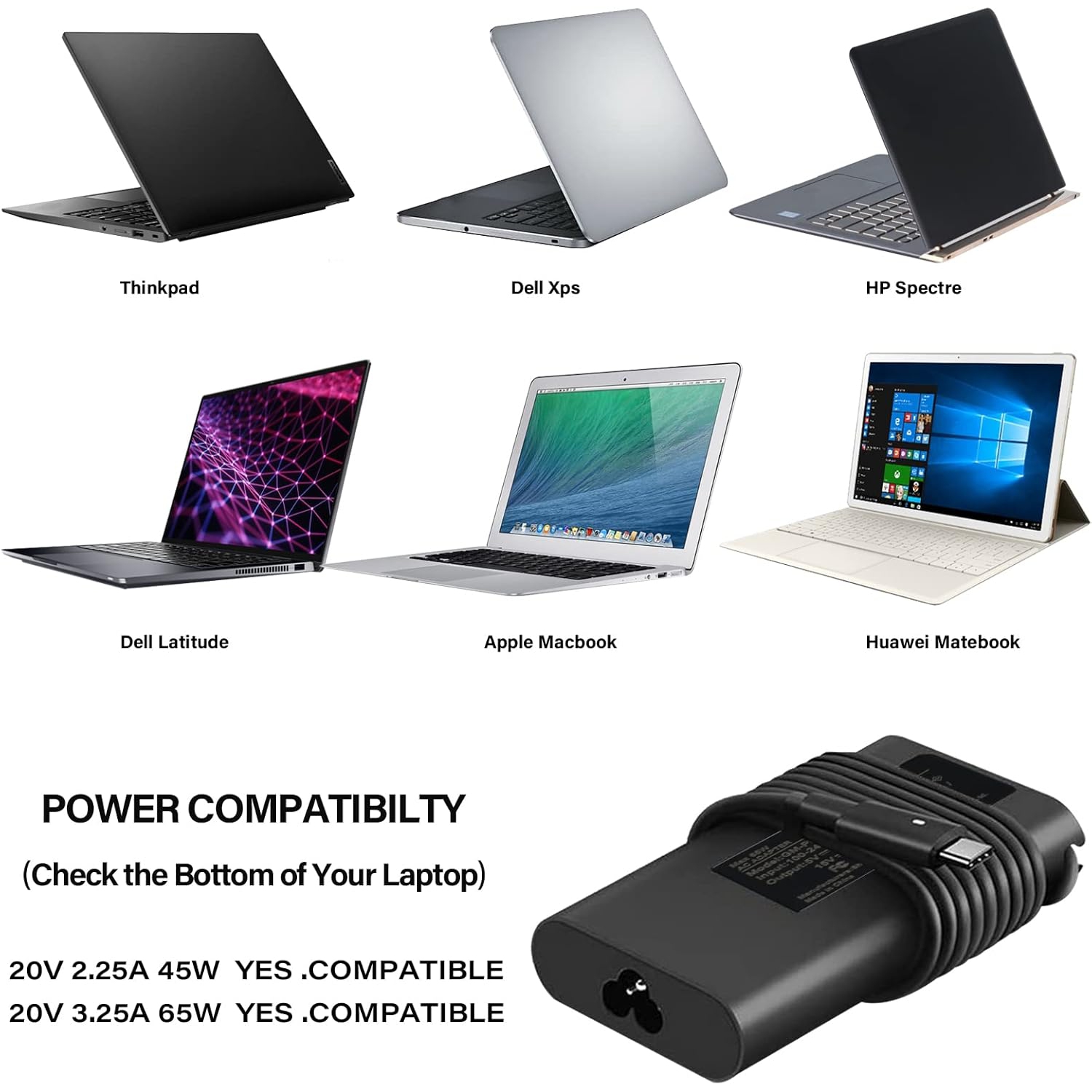 65W 45W USB C Laptop Charger for Dell Latitude 5430 7330 5289 5420 7420 7320 5520 7400 7410 5320 5300 5400 3380 XPS 13 9310 7390 Chromebook 3300 3380