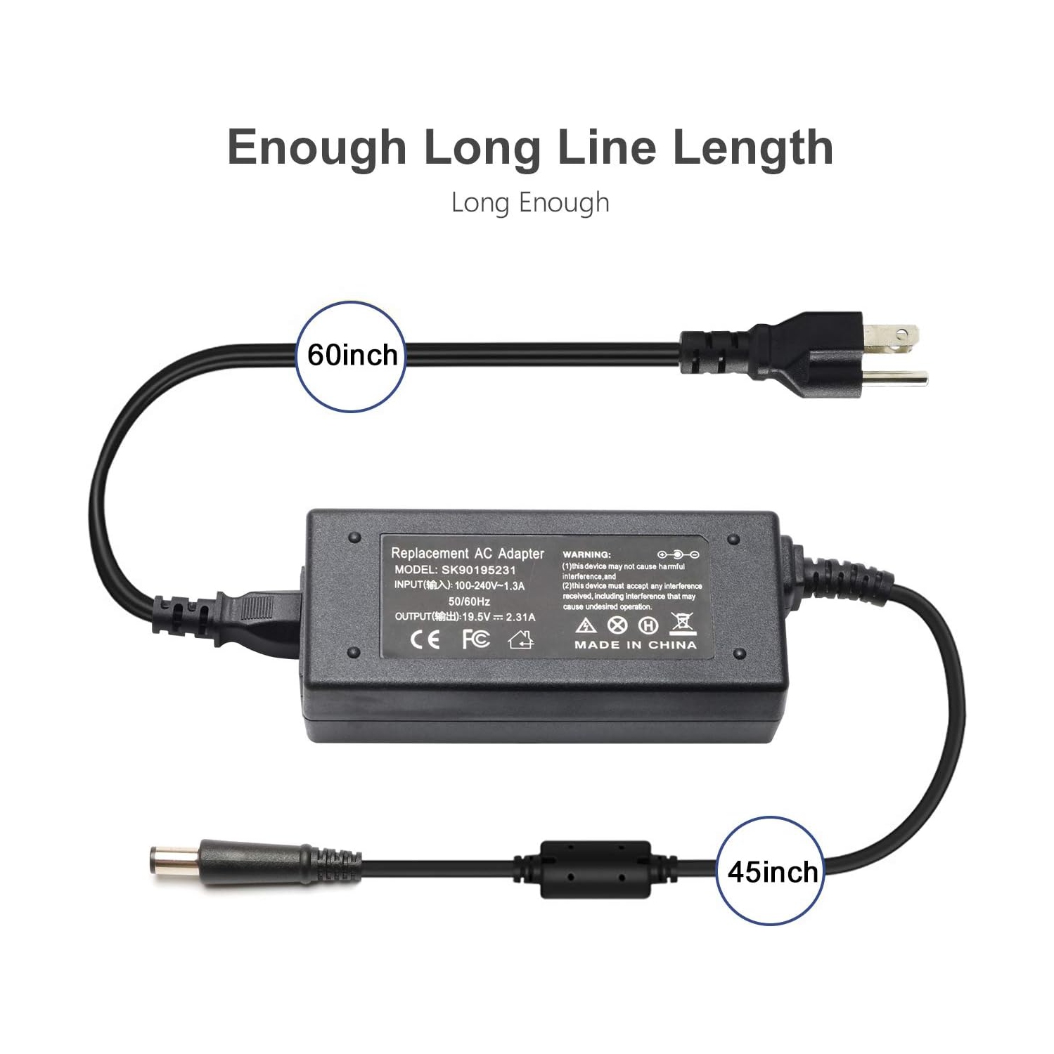 45W 19.5V 2.31A AC adapter laptop charger for Dell Inspiron 15 7000 5000 3000 5551 5555 5558 7558 Series Inspiron 14 15-3552 7348 Series Dell XPS 11