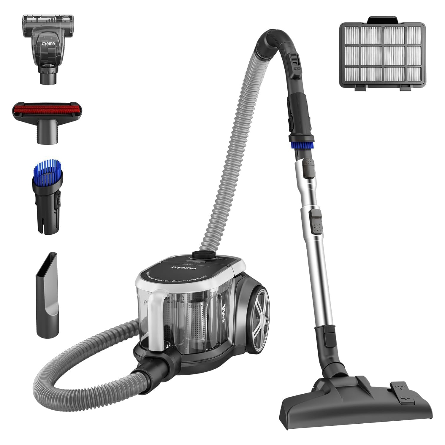 EUREKA Bagless Canister Vacuum Cleaner, Lightweight Vac for Carpets and Hard Floors, Silver with Black, NEN180C