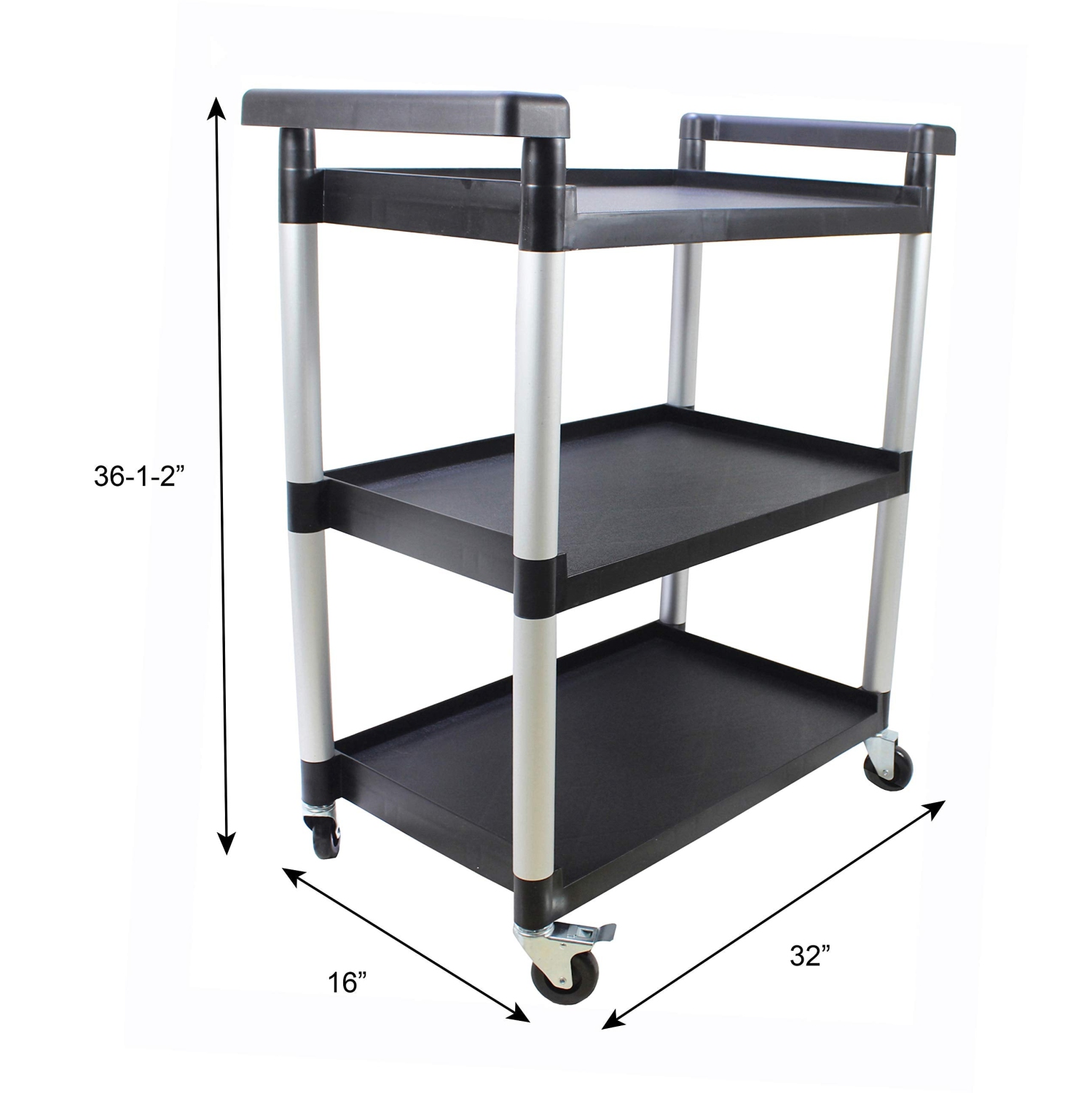 MaxWorks – Chariot utilitaire en plastique à 80774 3 tablettes avec roulettes, capacité maximale de 225 lb, noir