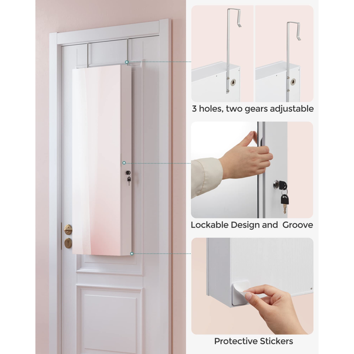 Armoire à bijoux SONGMICS avec miroir éclairé intégré, rangement mural ou de porte, UJJC013W01 blanc