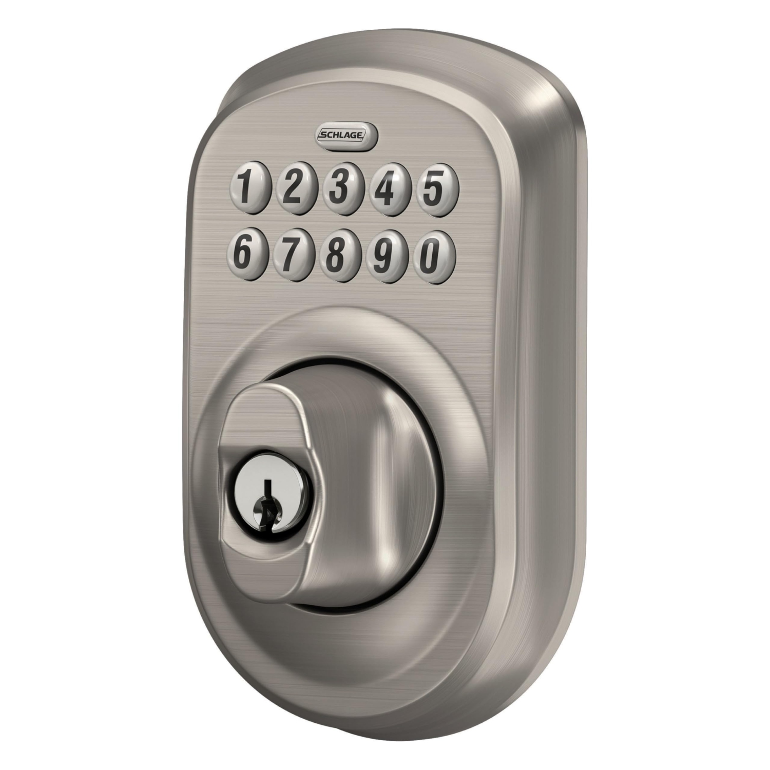 Pêne dormant avec pavé numérique Schlage BE365 PLY 619 Plymouth, nickel satiné