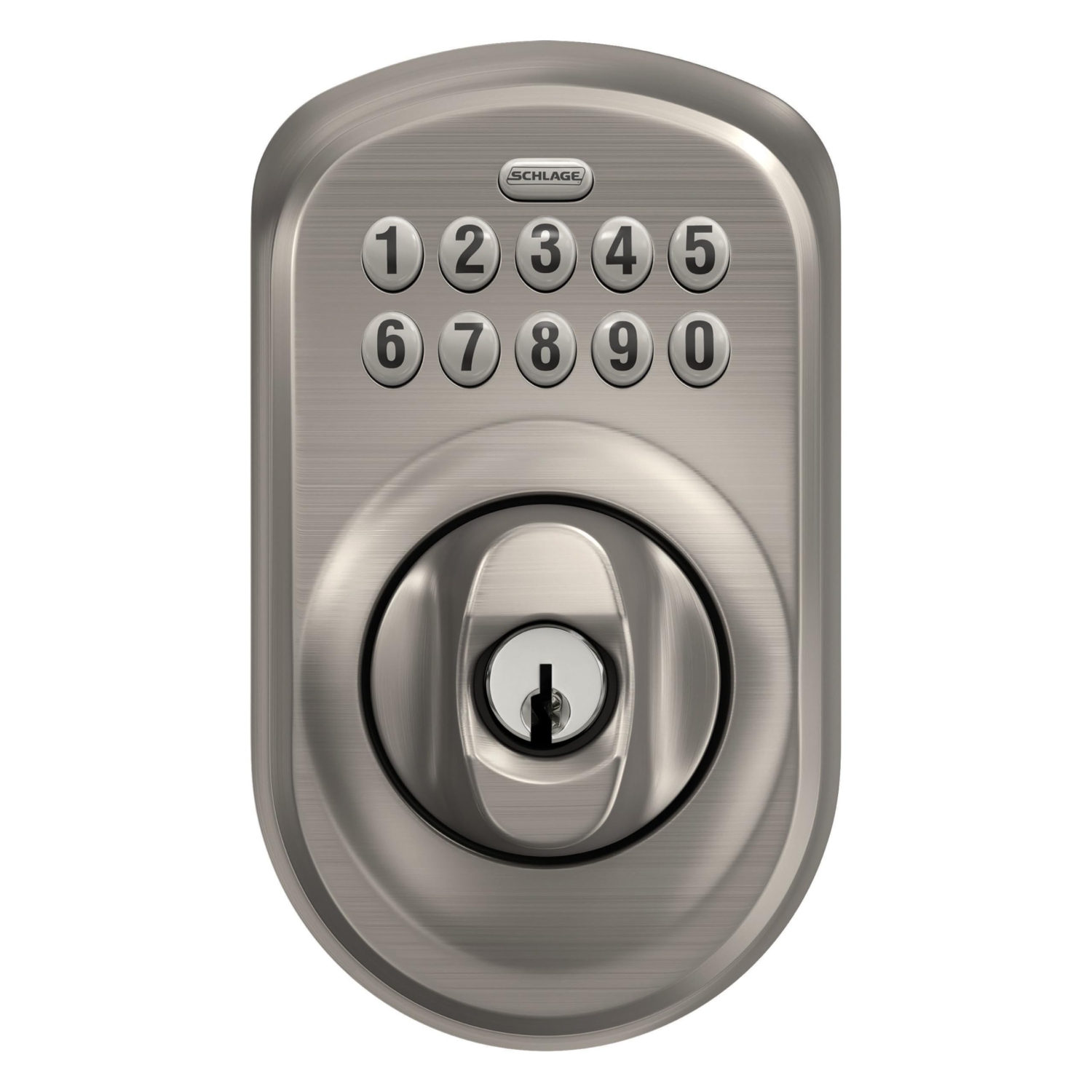 Pêne dormant avec pavé numérique Schlage BE365 PLY 619 Plymouth, nickel satiné
