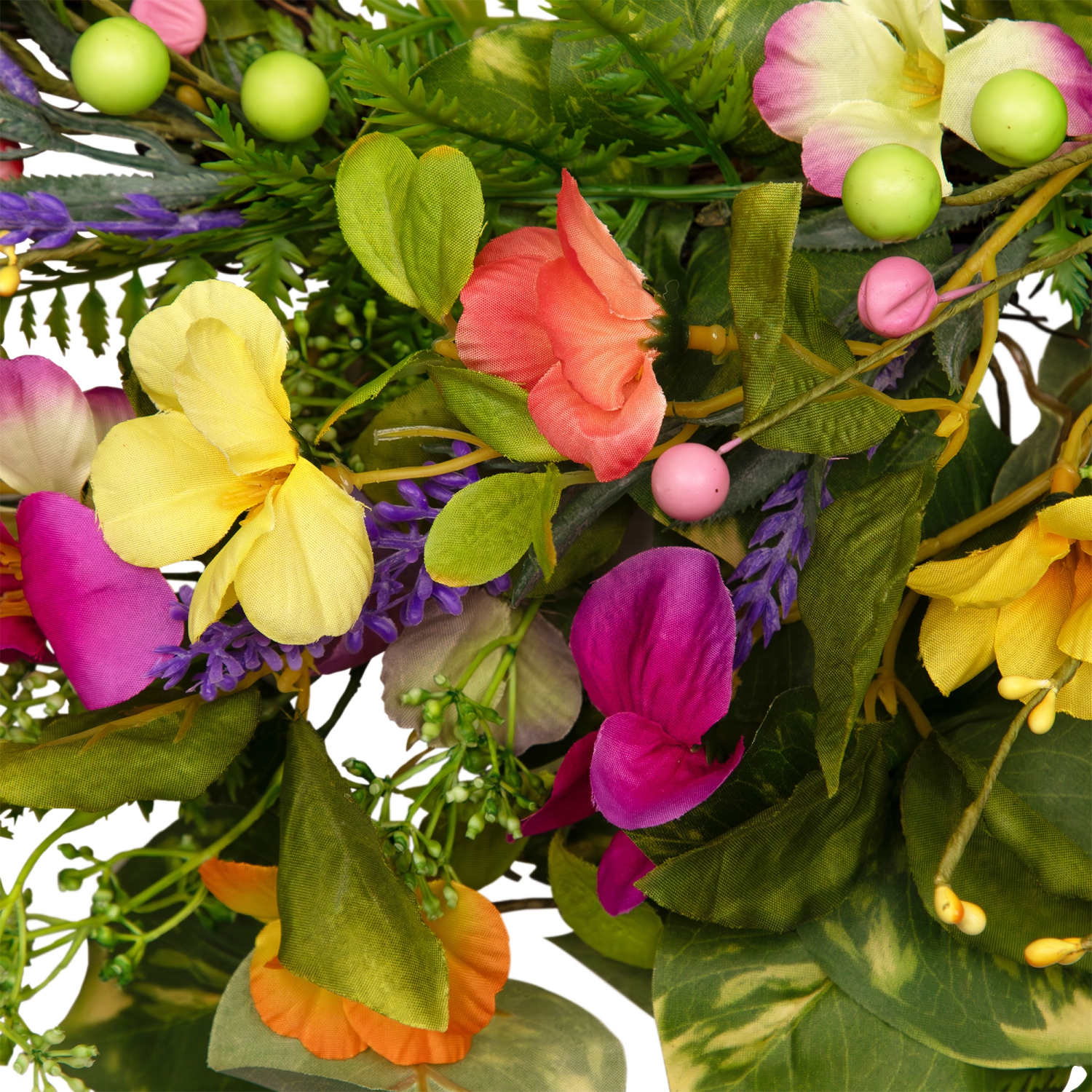 Couronne de printemps artificielle à fleurs mixtes - 22&nbsp;po - Jaune et rose