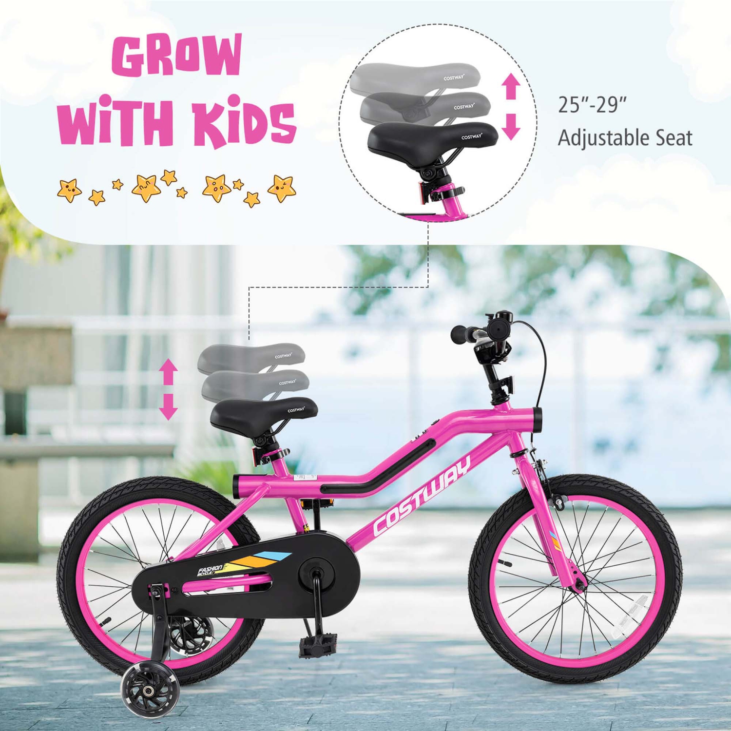 Costway 18" LED Lighted Kids Bike with Adjustable Seat Coaster Brake Training Wheels