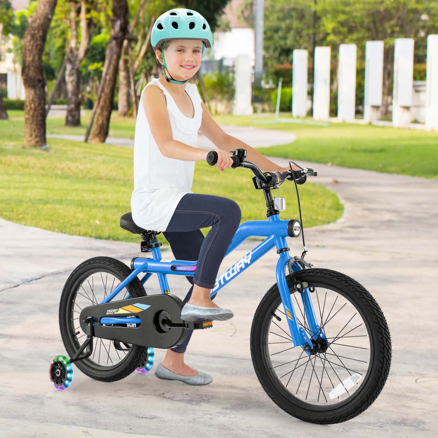 Costway 18" LED Lighted Kids Bike with Adjustable Seat Coaster Brake Training Wheels