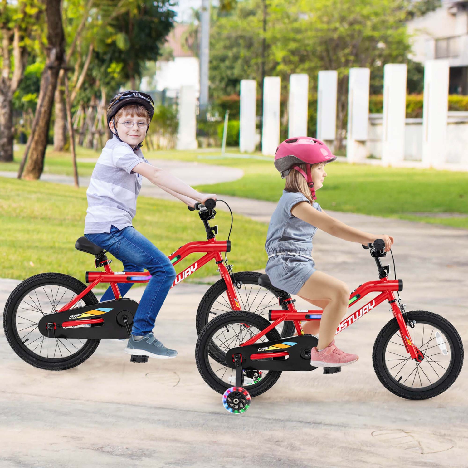 Costway 18" LED Lighted Kids Bike with Adjustable Seat Coaster Brake Training Wheels