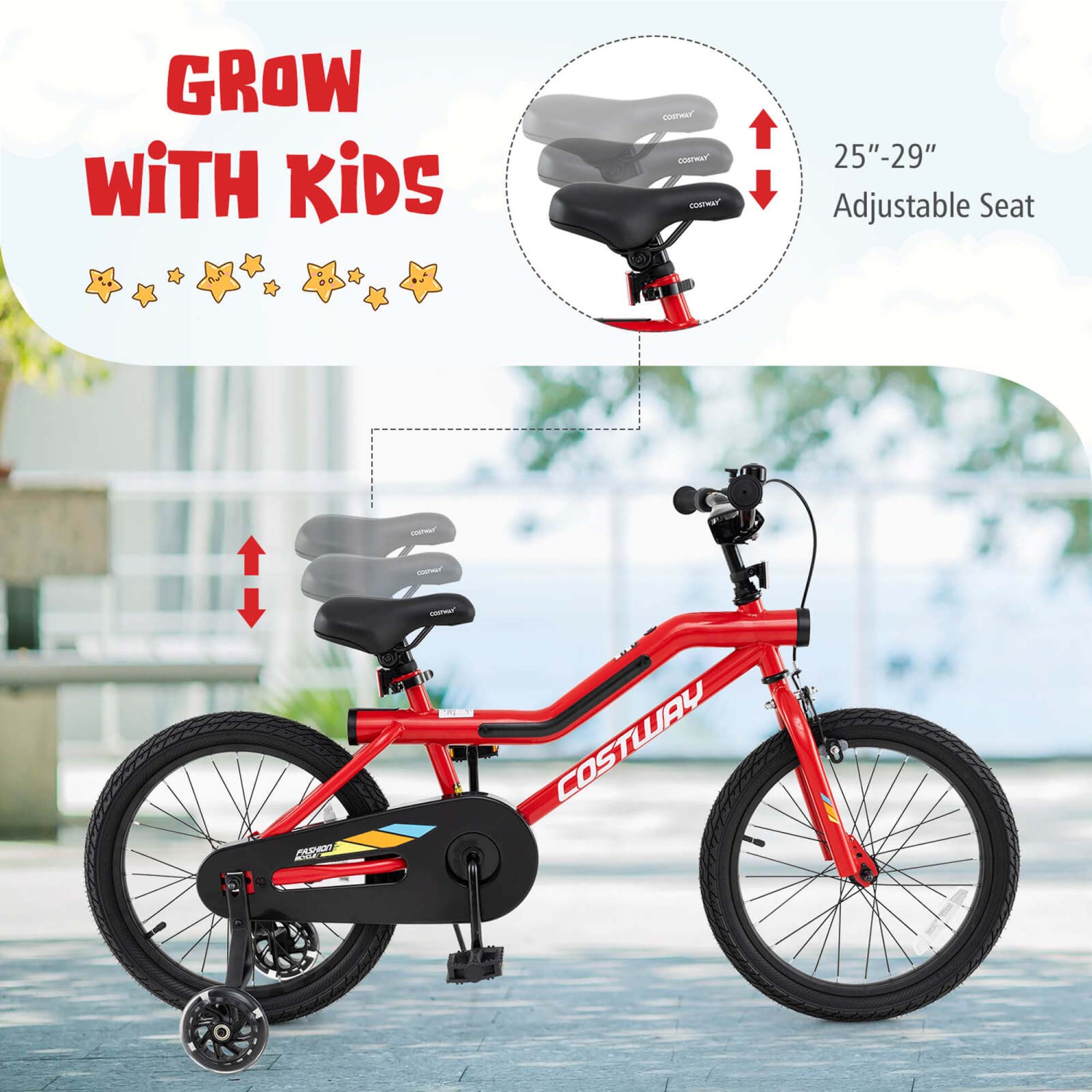 Costway 18" LED Lighted Kids Bike with Adjustable Seat Coaster Brake Training Wheels