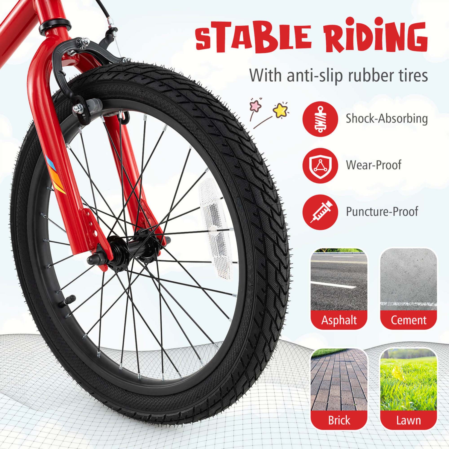 Costway 18" LED Lighted Kids Bike with Adjustable Seat Coaster Brake Training Wheels