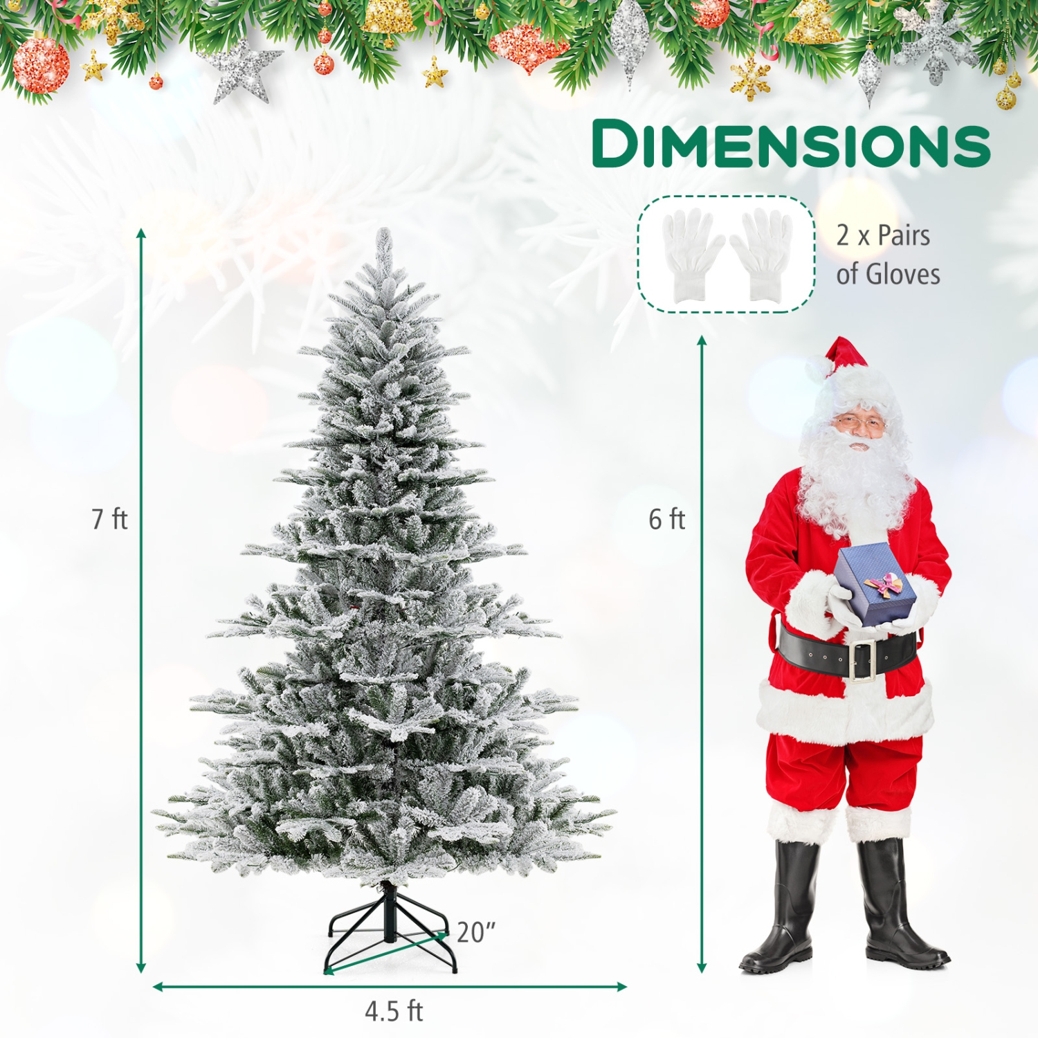 Arbre de Noël artificiel floqué de 7 pi avec 1119 pointes en PVC et en PE de Costway, 620 lumières à DEL