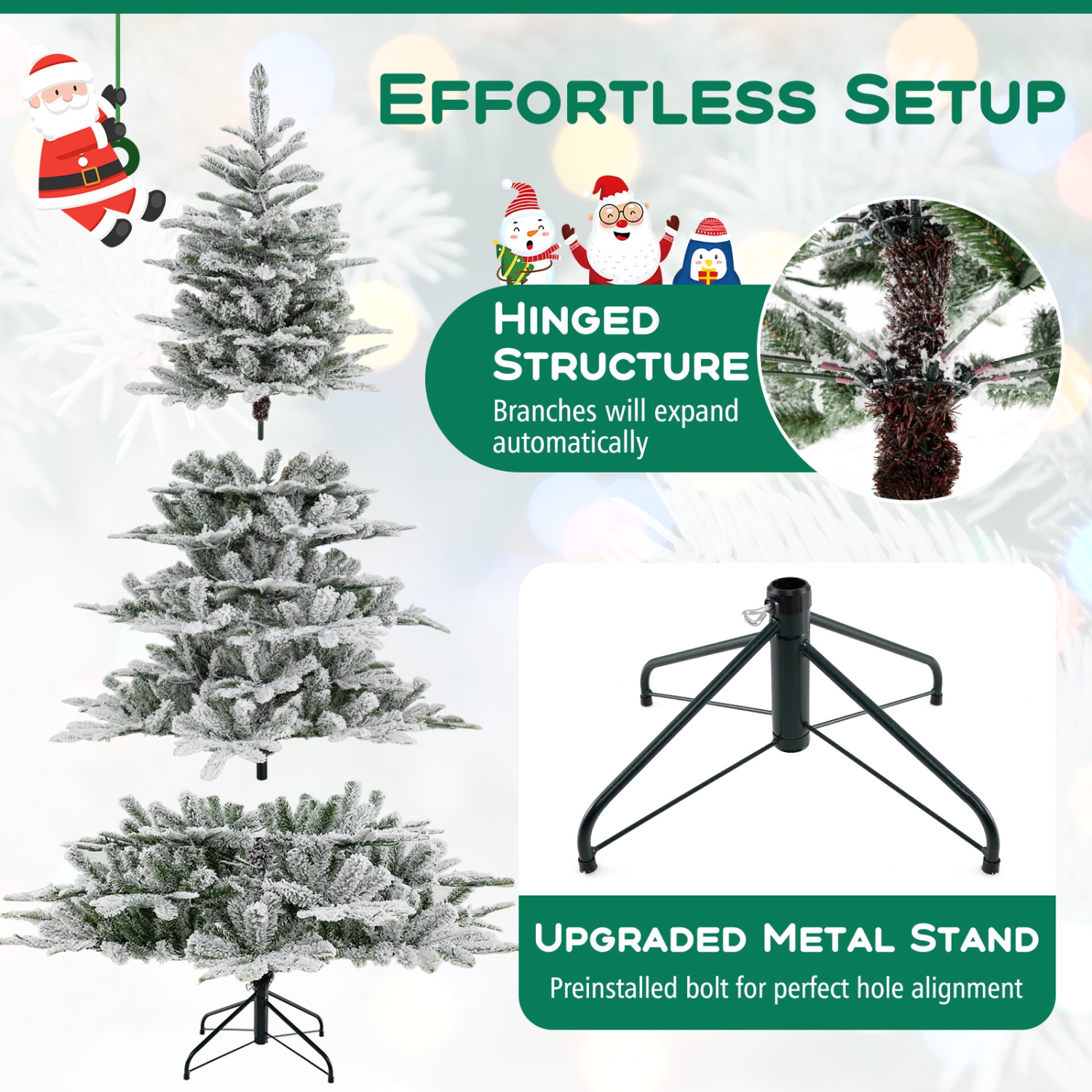 Arbre de Noël artificiel floqué de 7 pi avec 1119 pointes en PVC et en PE de Costway, 620 lumières à DEL