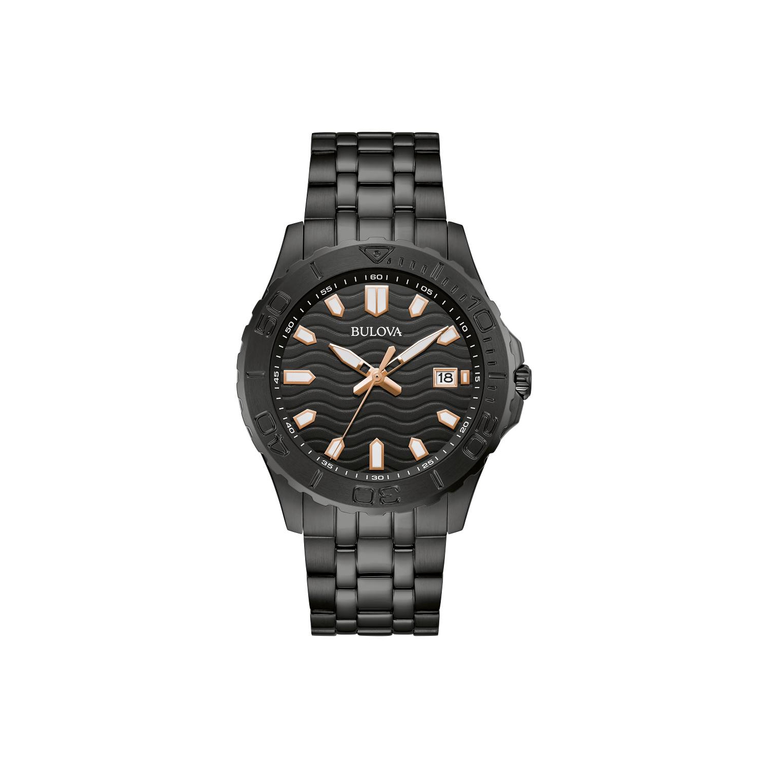 Montre à quartz pour hommes de Bulova 42&nbsp;mm boîtier et bracelet en acier inoxydable noir avec cadran noir
