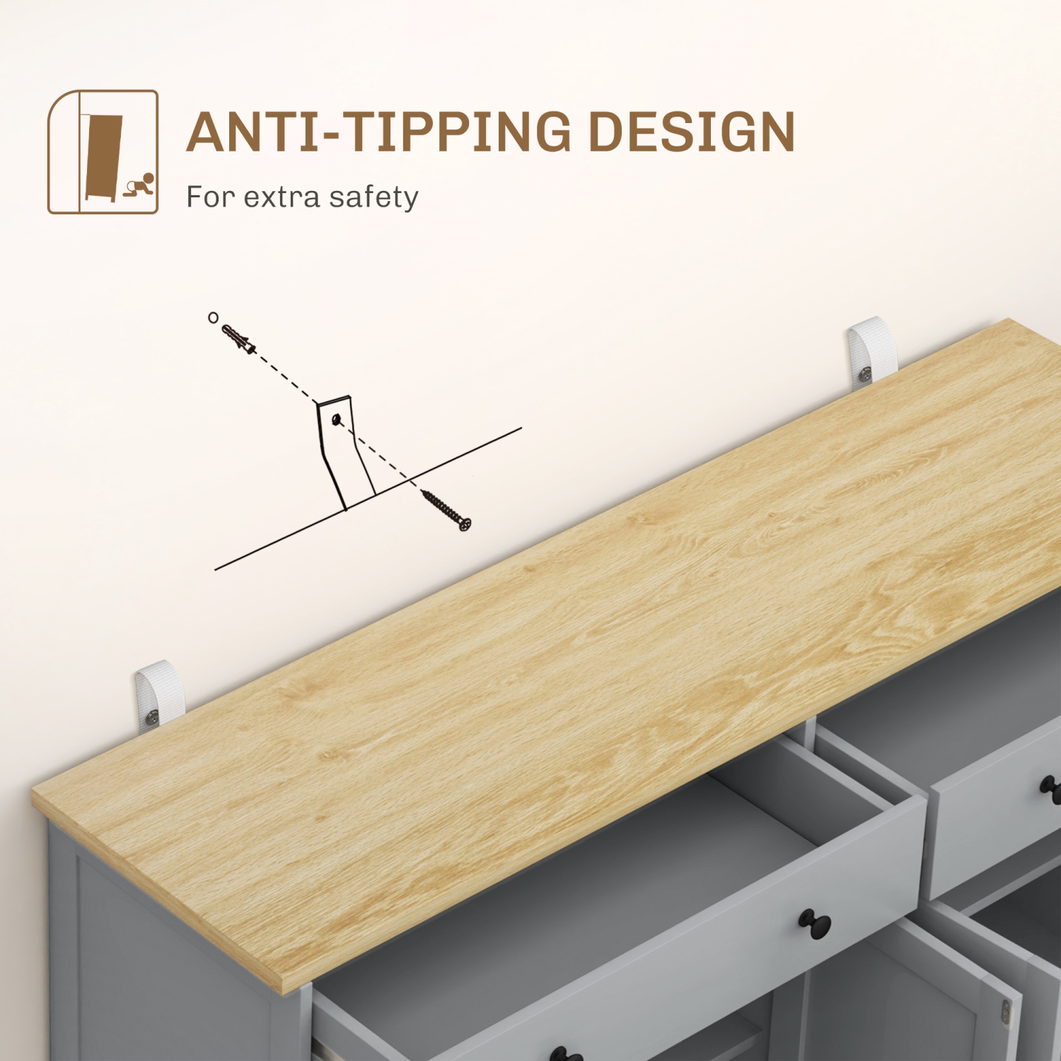 Buffet de HOMCOM avec rangement, armoire de cuisine de 55 po avec tablettes réglables, 2 tiroirs et 4 portes, armoire de bar à café avec table