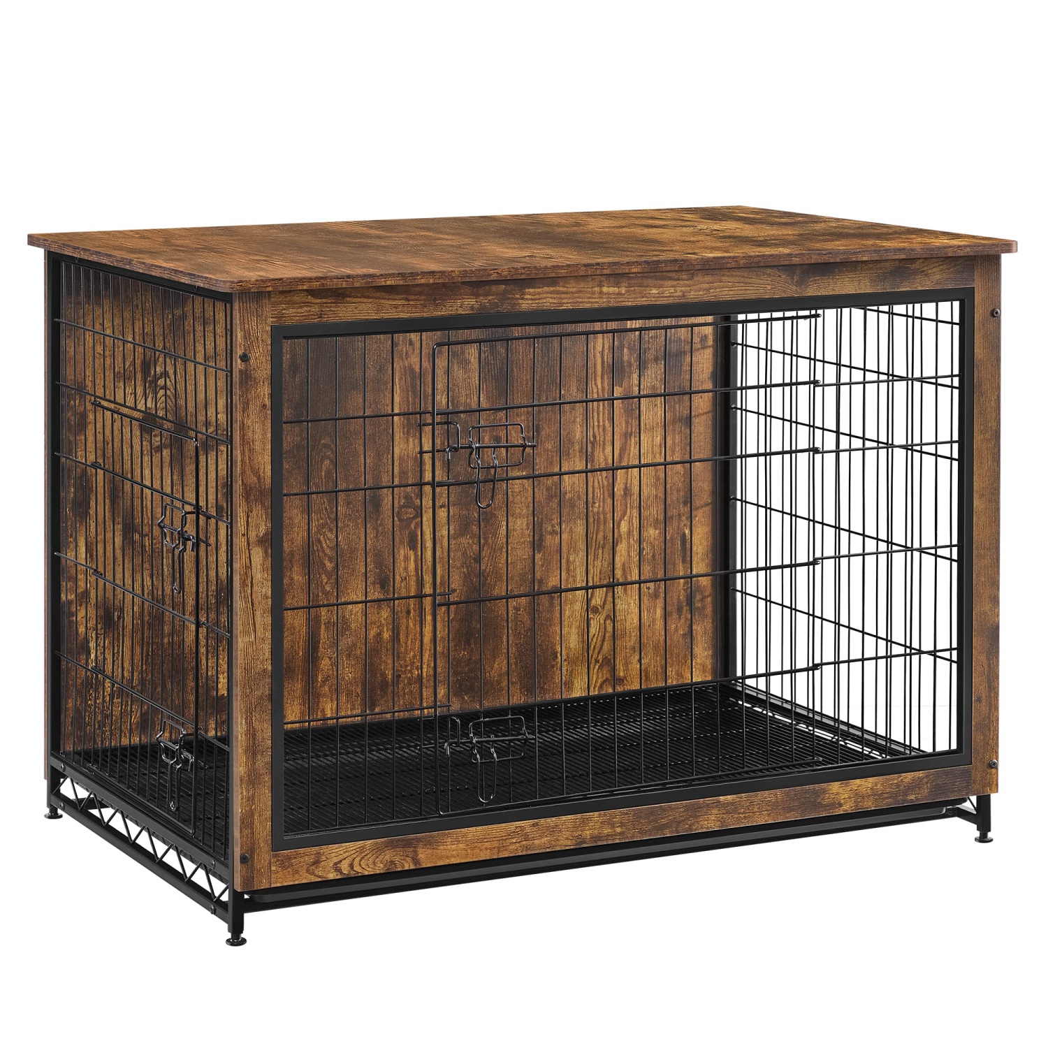 Feandrea Wooden Dog Crate Furniture, 44.1" L Pet Crate Side End Table, Dog Cage with Removable Tray UPFC004X01